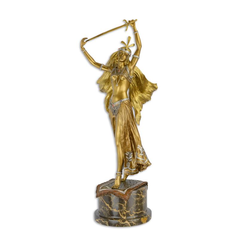Exquisite Orientalische Schwerttänzerin Bronze Tanzskulptur Kunstvolle Eleganz 2