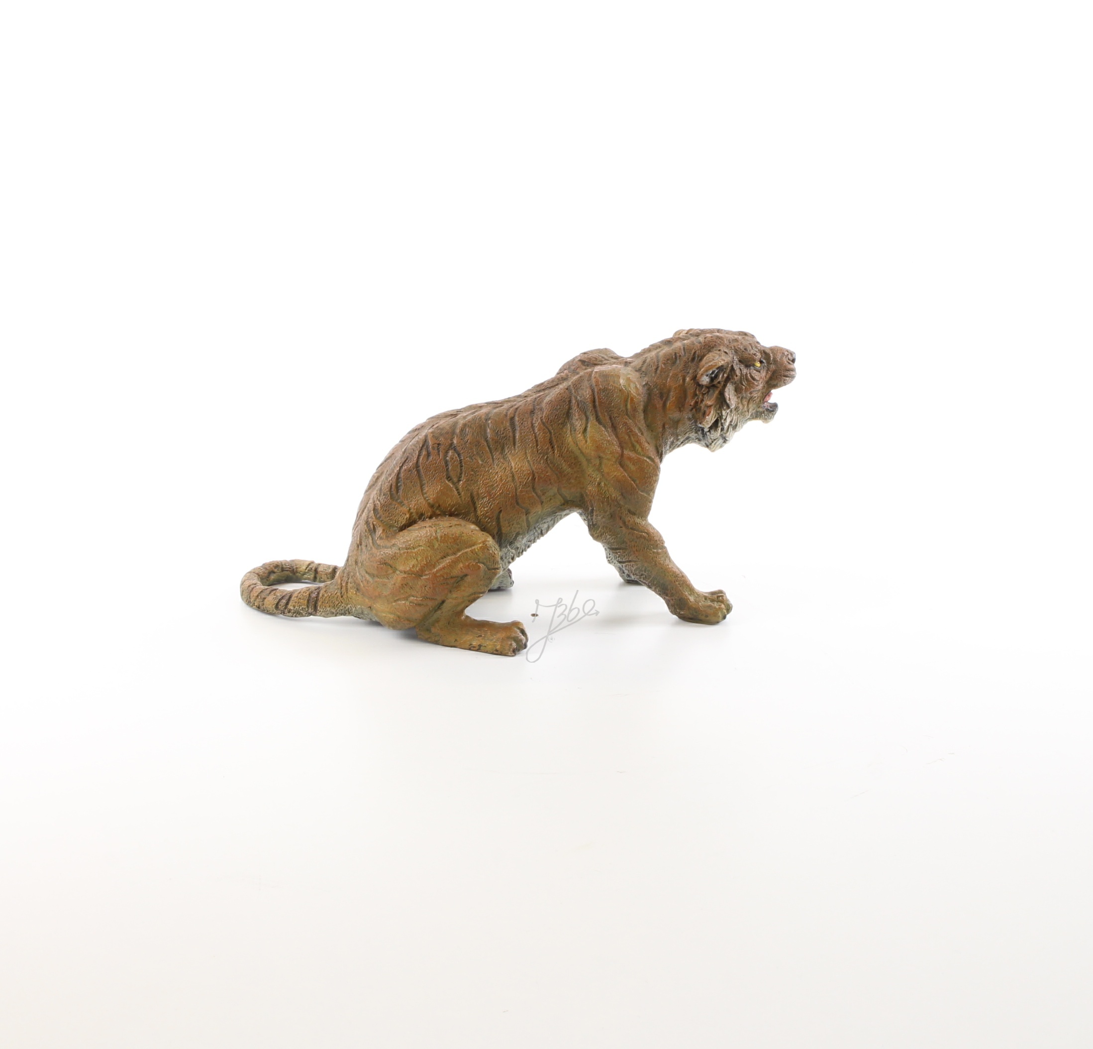 Exquisite Bronze Tiger Skulptur sitzende Tigerfigur mit offenem Maul 12