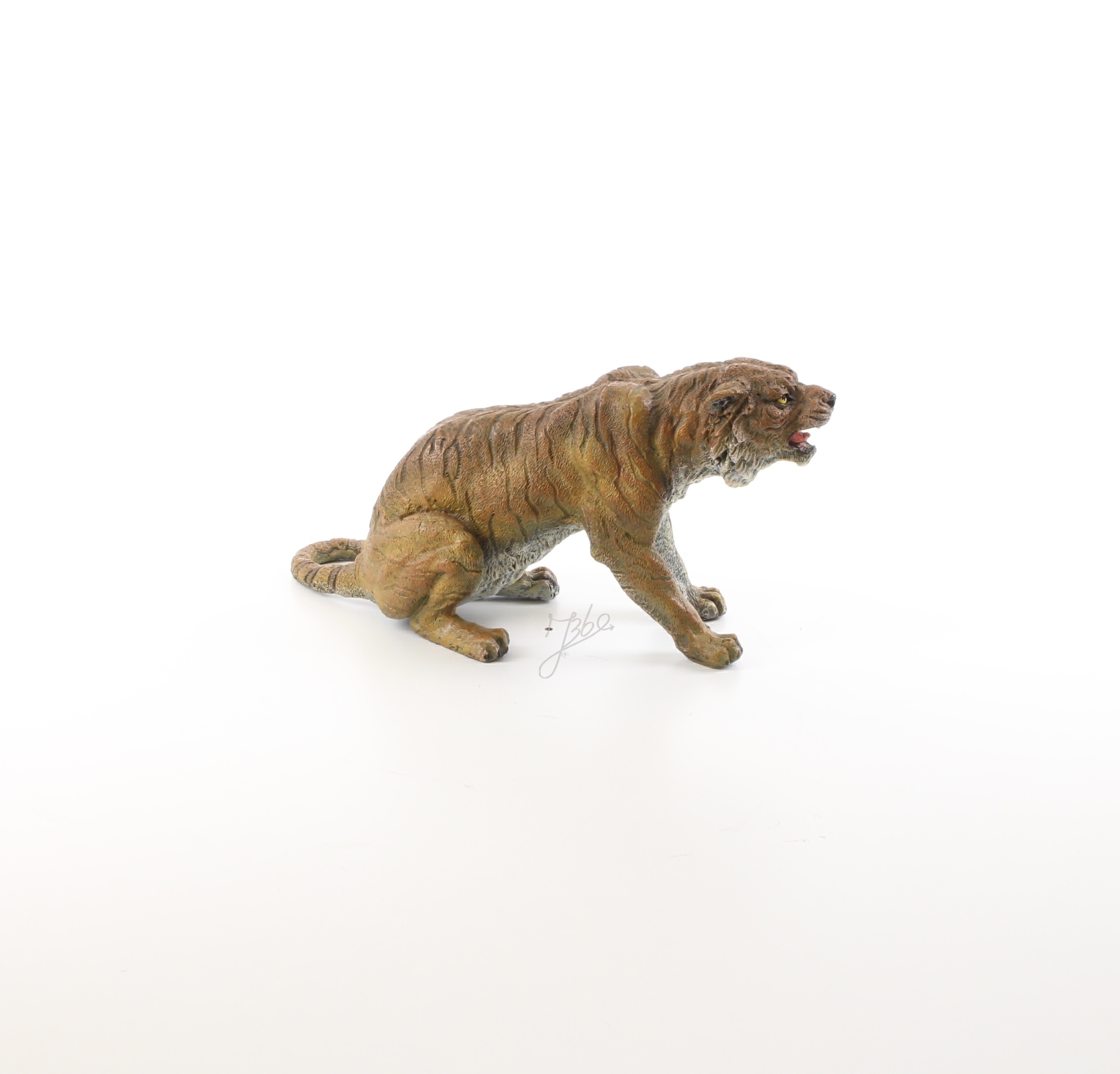 Exquisite Bronze Tiger Skulptur sitzende Tigerfigur mit offenem Maul 13