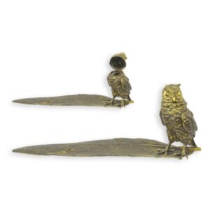 Klassisches Bronze Tintenfass Eule mit Federhalter elegantes Schreibzubehör