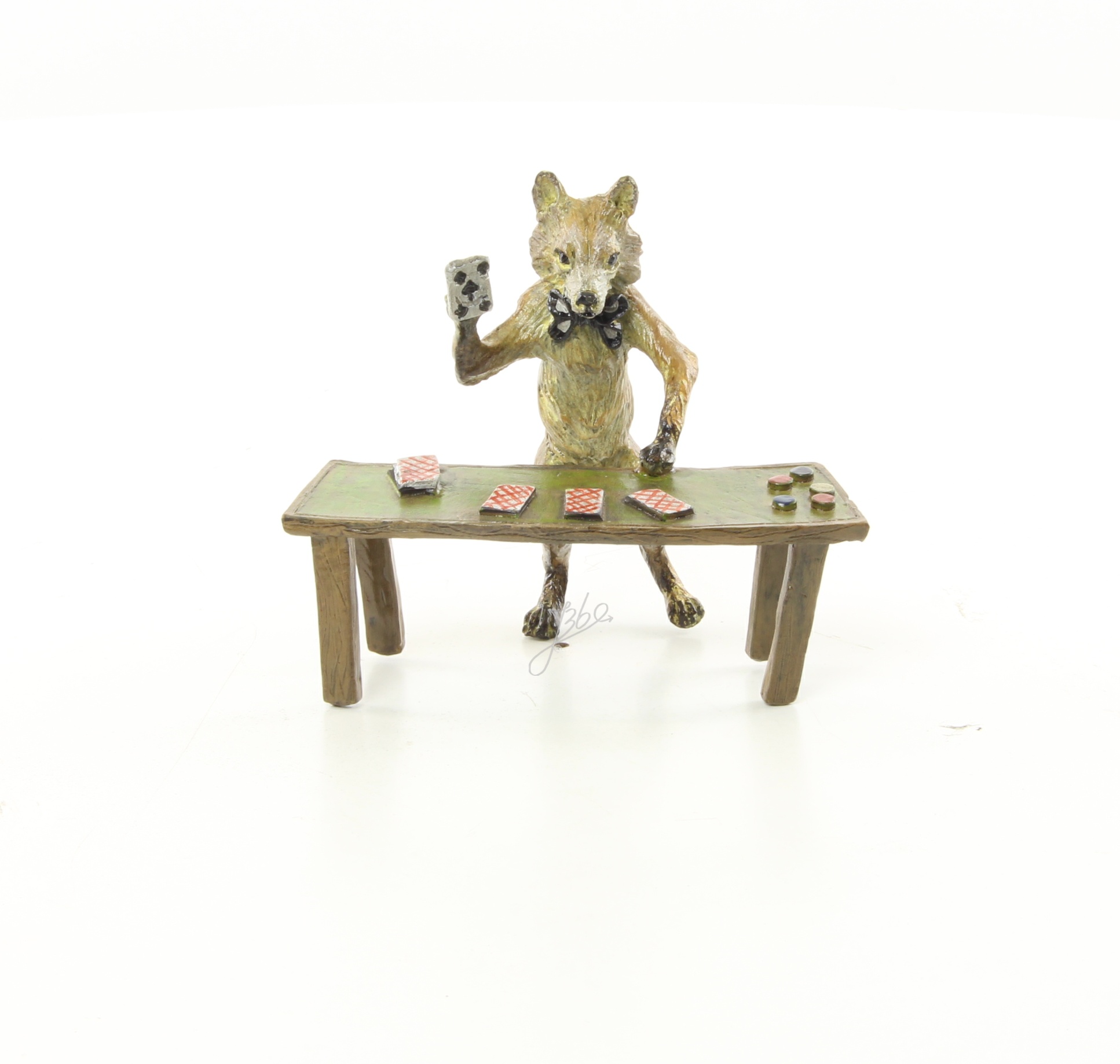 Einzigartige Bronze Fuchs Skulptur Kunstwerk beim Kartenspiel 3