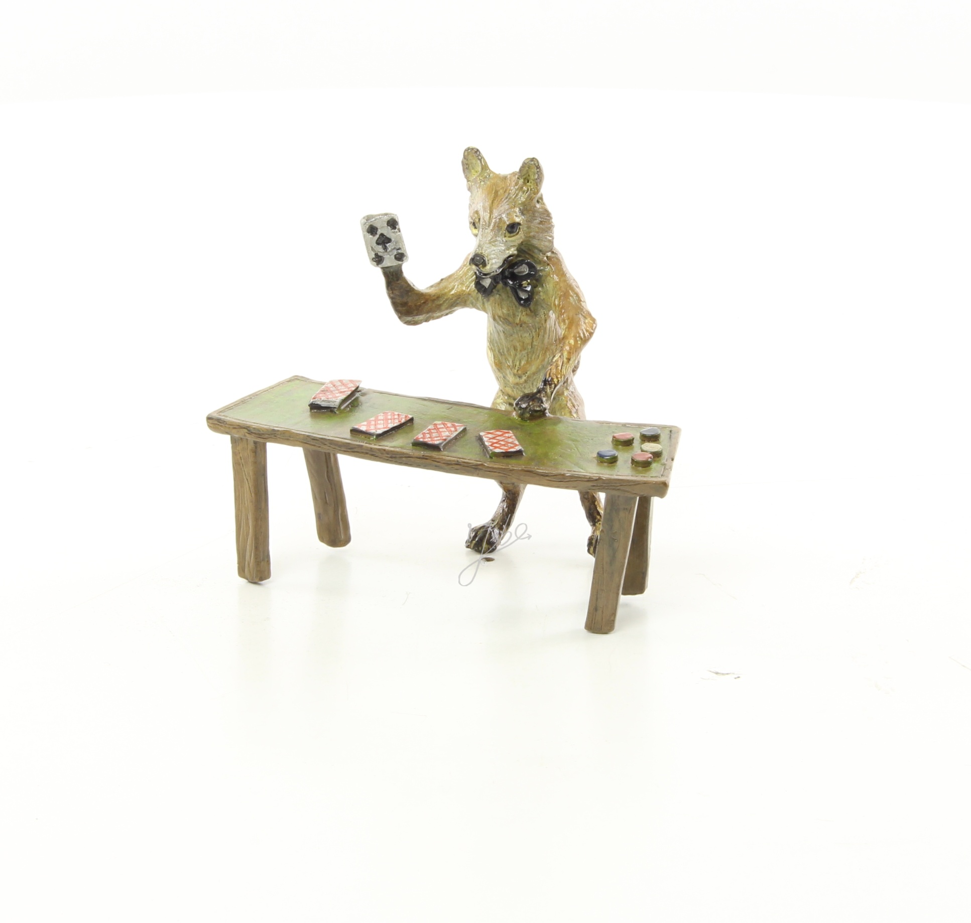 Einzigartige Bronze Fuchs Skulptur Kunstwerk beim Kartenspiel 11