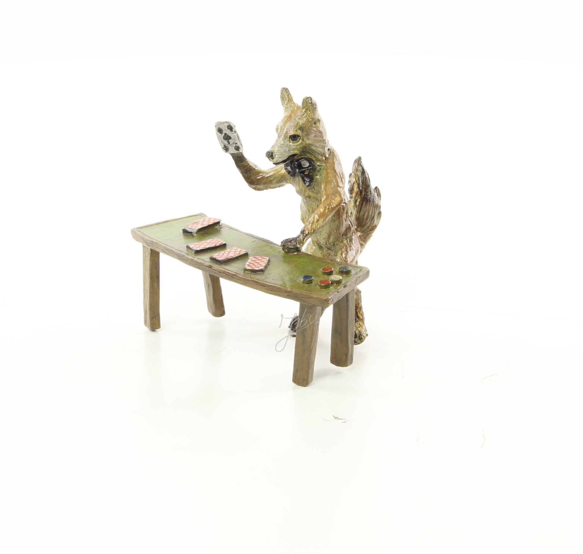 Einzigartige Bronze Fuchs Skulptur Kunstwerk beim Kartenspiel 6