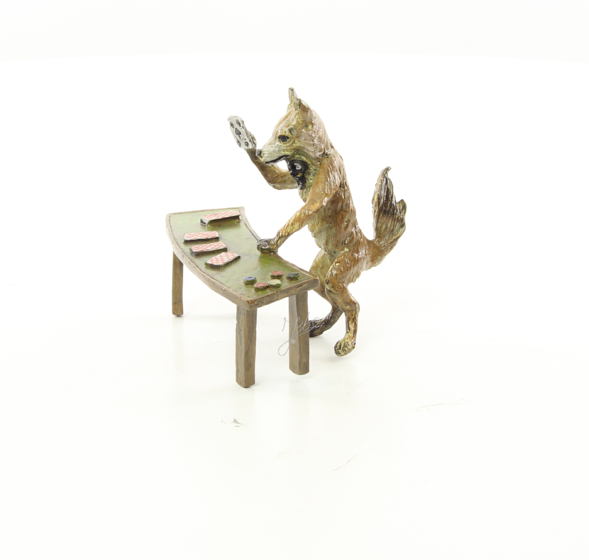Einzigartige Bronze Fuchs Skulptur Kunstwerk beim Kartenspiel 8