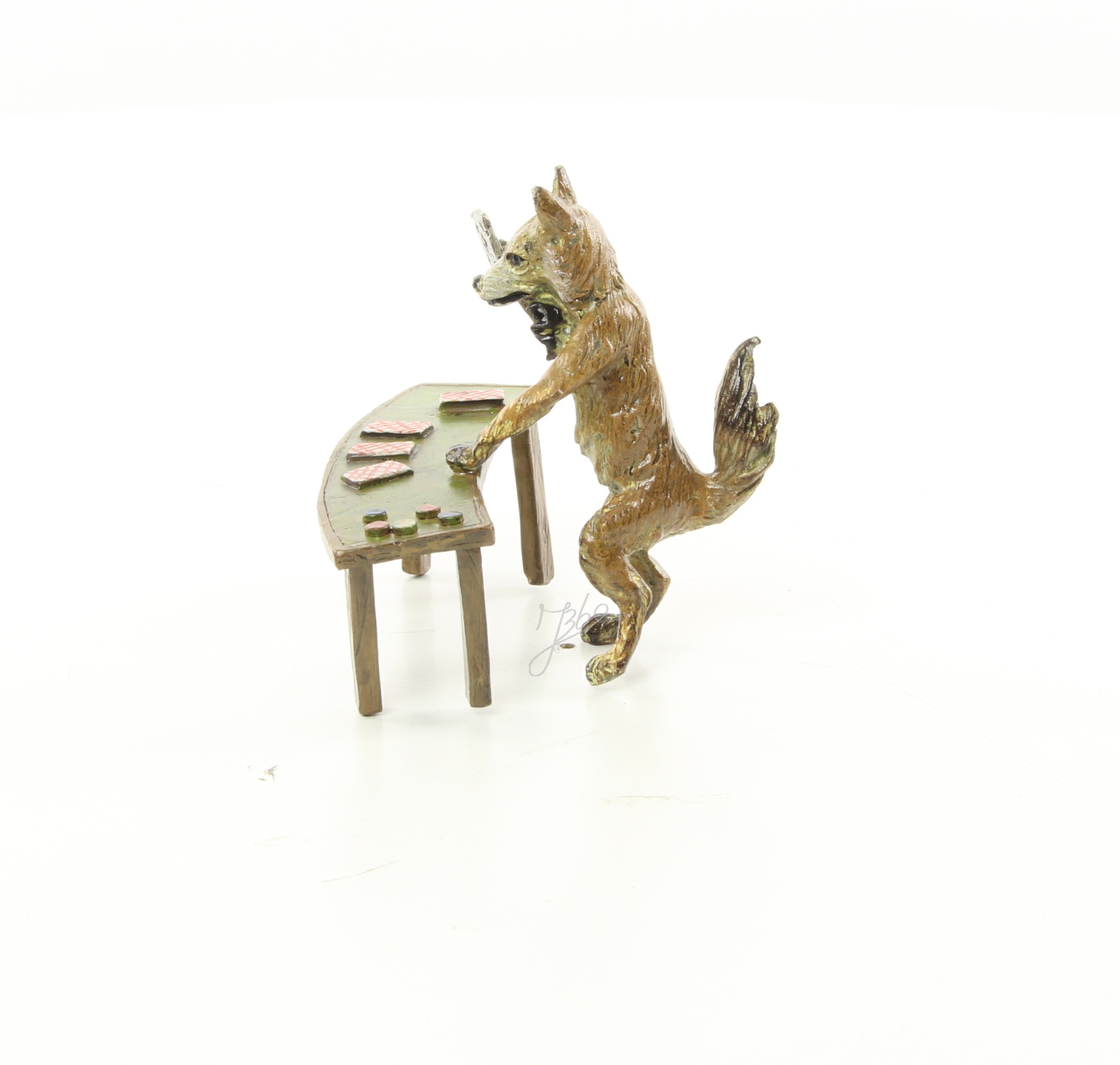 Einzigartige Bronze Fuchs Skulptur Kunstwerk beim Kartenspiel 9