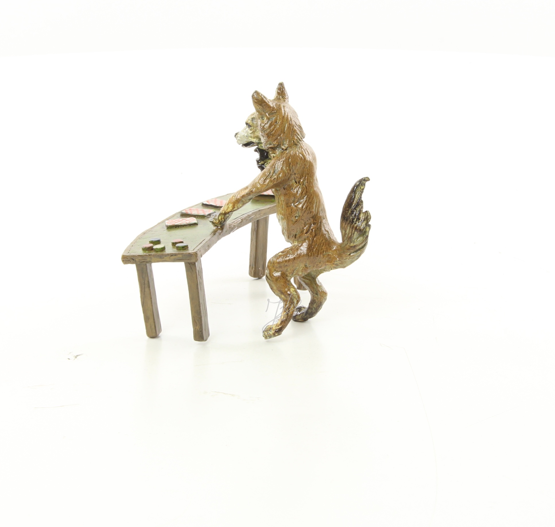 Einzigartige Bronze Fuchs Skulptur Kunstwerk beim Kartenspiel 4