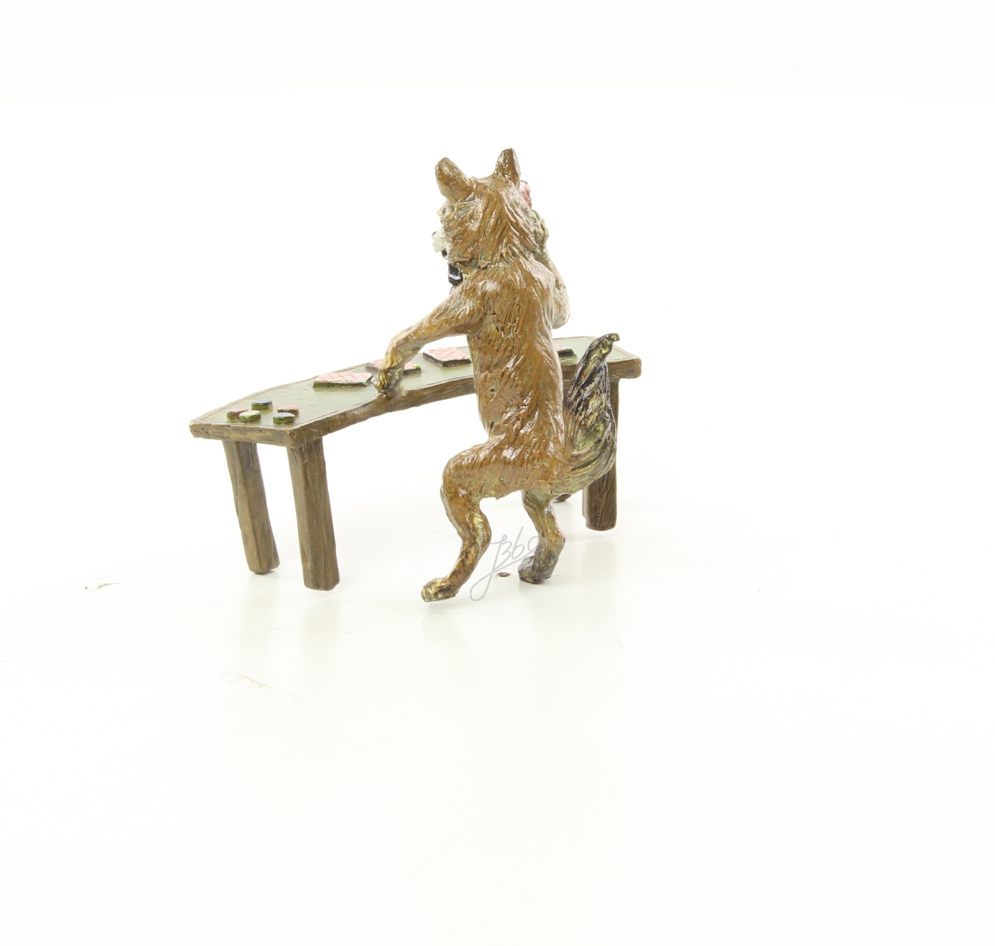 Einzigartige Bronze Fuchs Skulptur Kunstwerk beim Kartenspiel 12