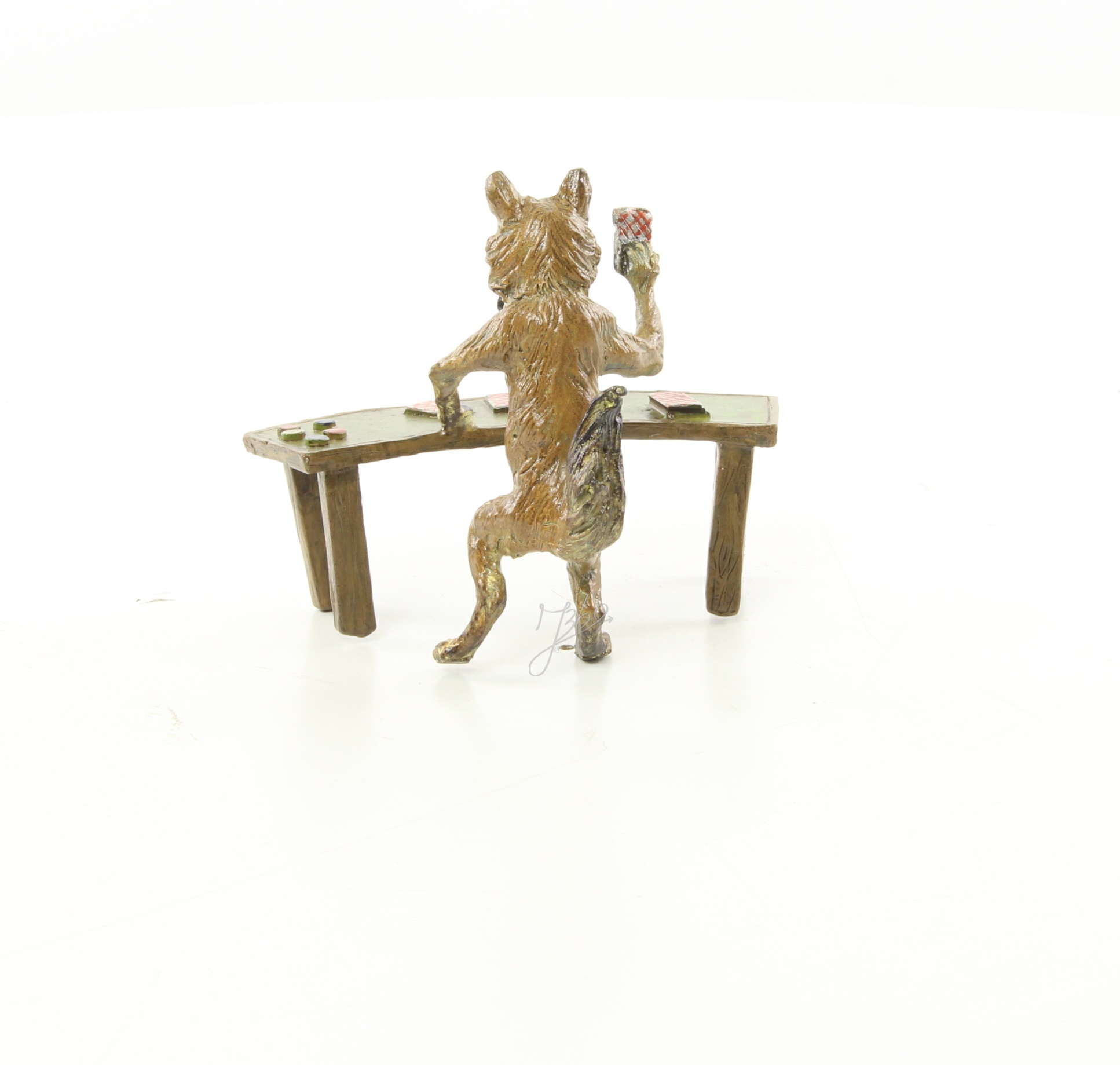 Einzigartige Bronze Fuchs Skulptur Kunstwerk beim Kartenspiel 7