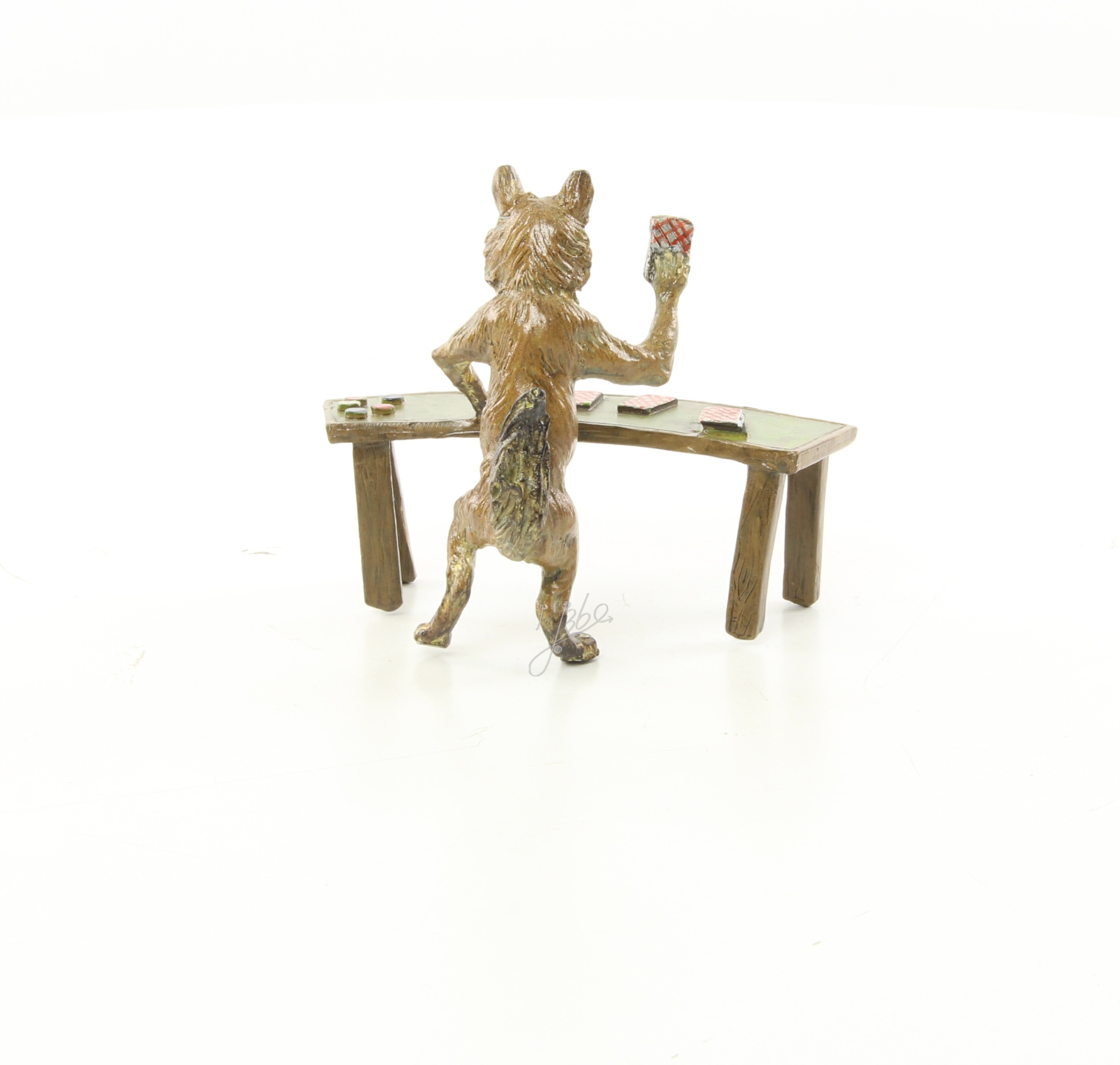Einzigartige Bronze Fuchs Skulptur Kunstwerk beim Kartenspiel 10