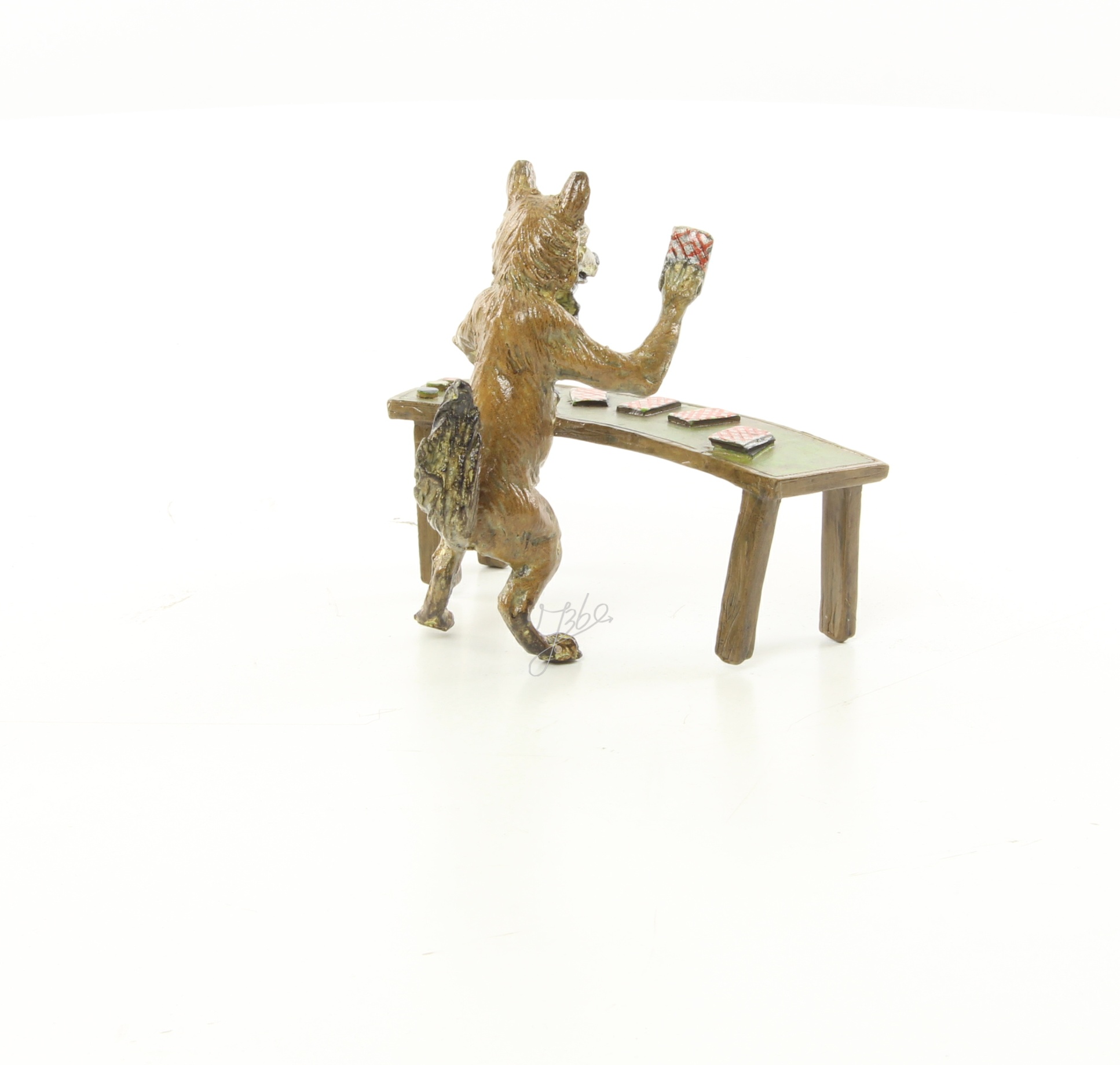 Einzigartige Bronze Fuchs Skulptur Kunstwerk beim Kartenspiel 5