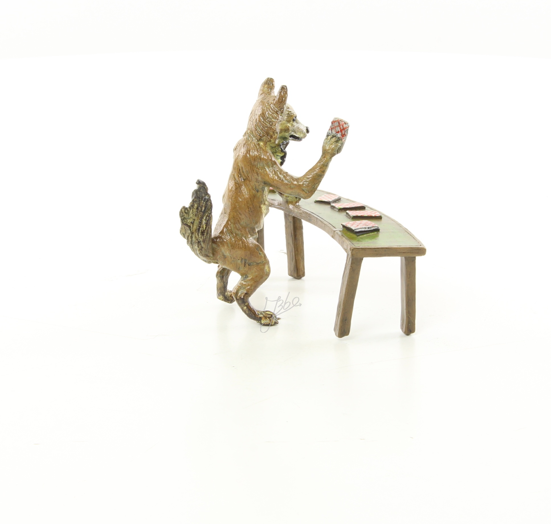 Einzigartige Bronze Fuchs Skulptur Kunstwerk beim Kartenspiel 14
