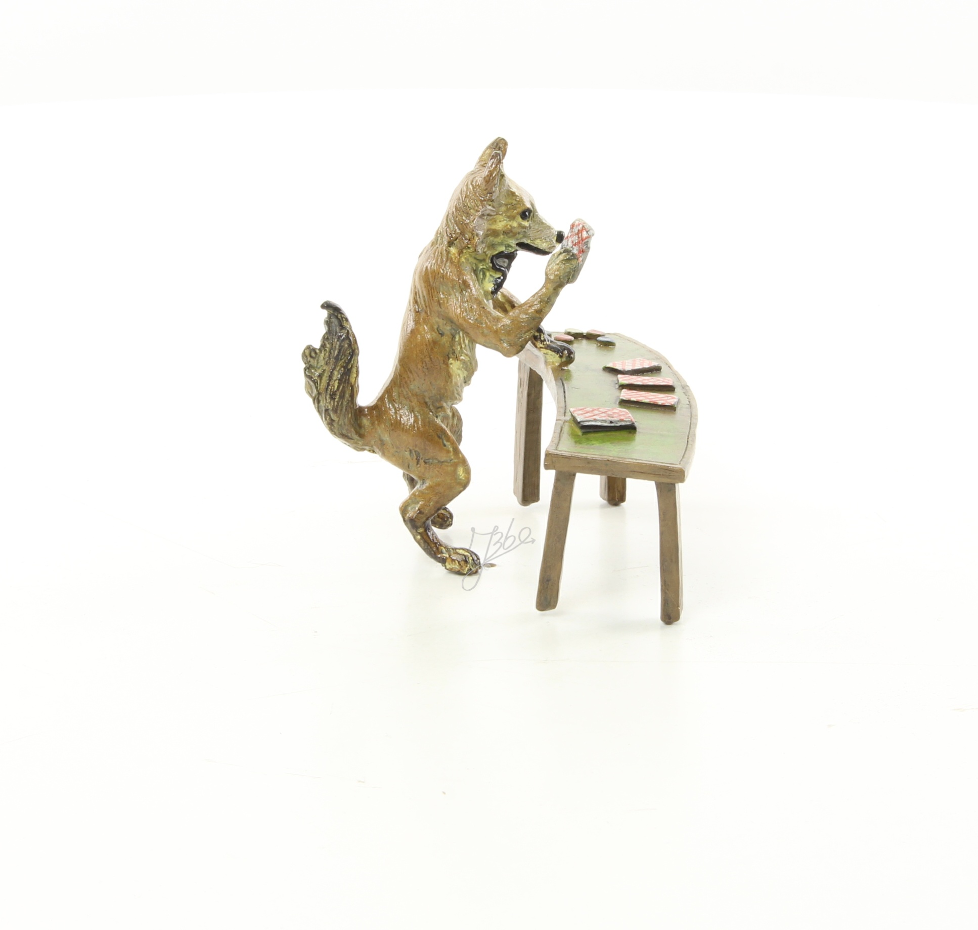 Einzigartige Bronze Fuchs Skulptur Kunstwerk beim Kartenspiel 13