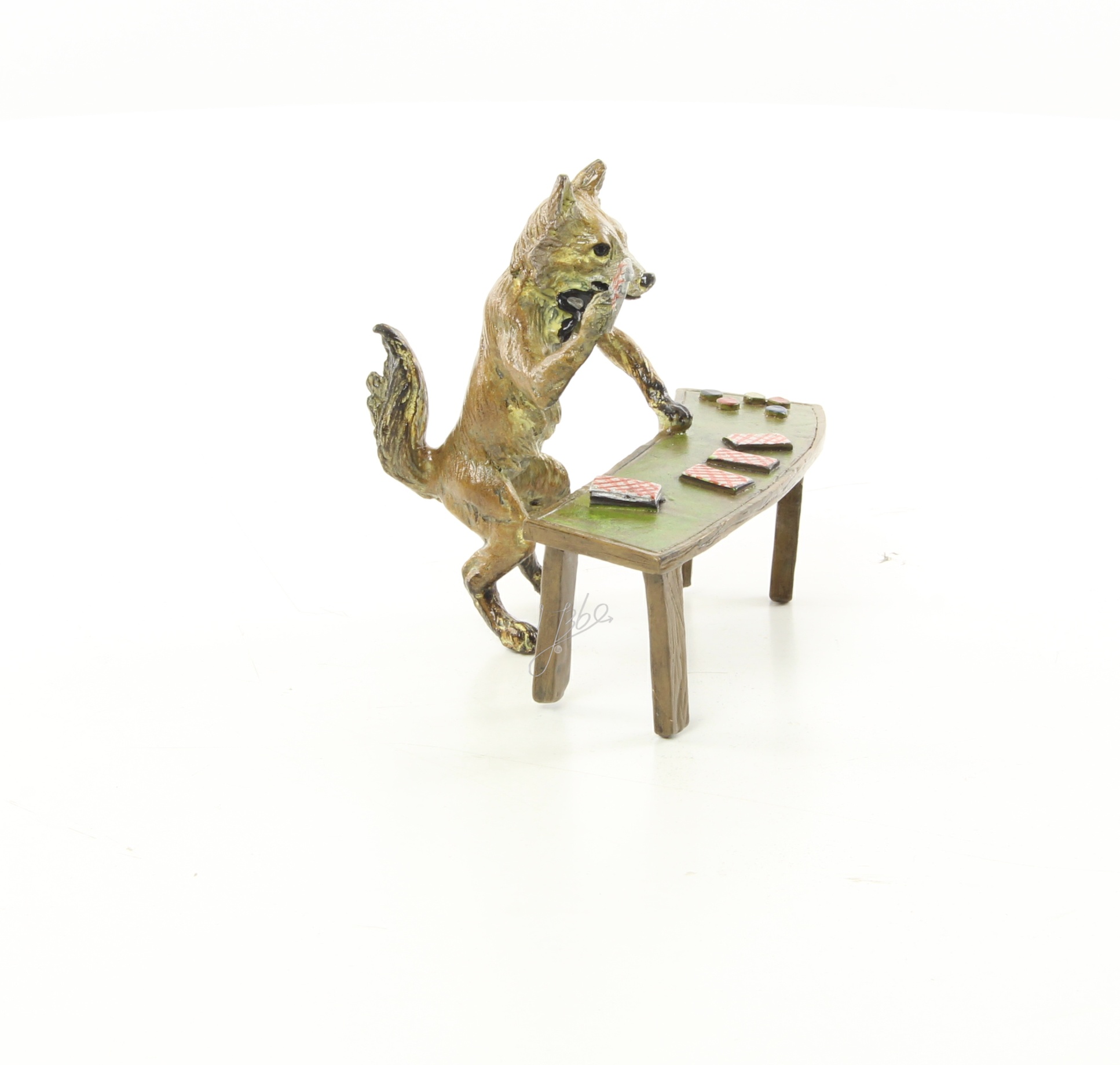 Einzigartige Bronze Fuchs Skulptur Kunstwerk beim Kartenspiel 17