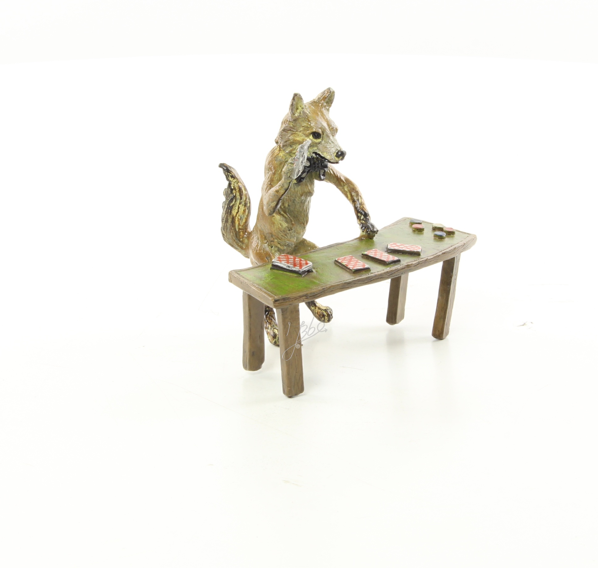 Einzigartige Bronze Fuchs Skulptur Kunstwerk beim Kartenspiel 16
