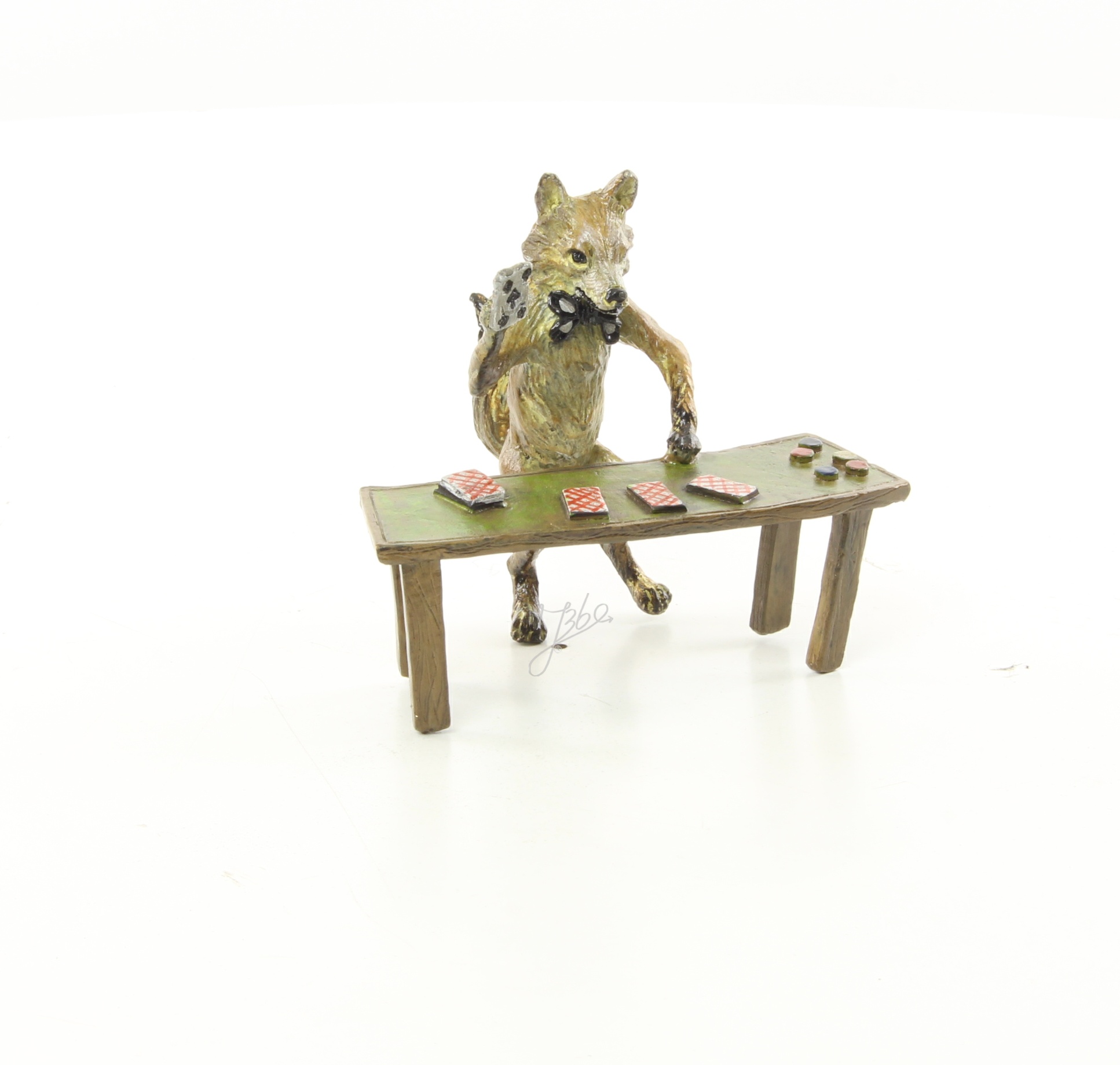 Einzigartige Bronze Fuchs Skulptur Kunstwerk beim Kartenspiel 15
