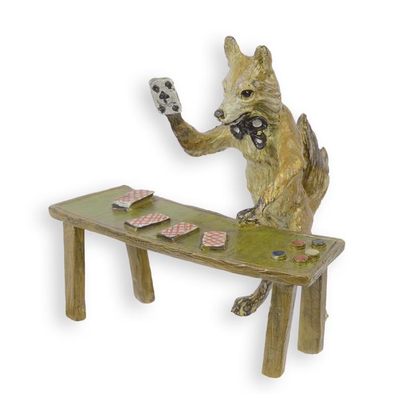Einzigartige Bronze Fuchs Skulptur Kunstwerk beim Kartenspiel 2