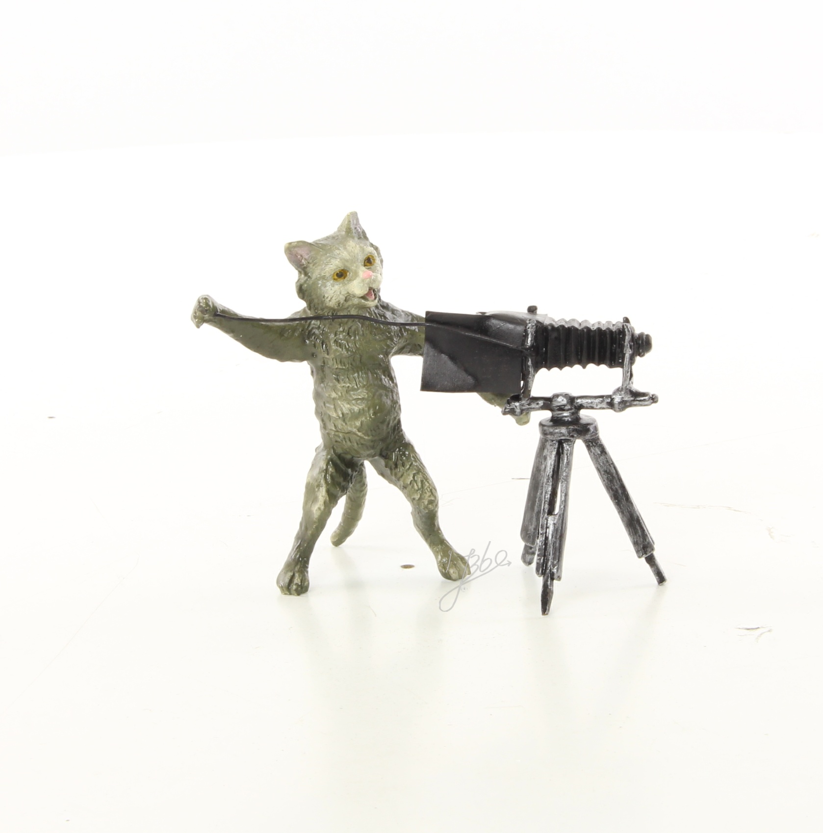 Kreative Bronze Katzenfotograf Skulptur mit Kamera Einzigartig Dekorativ 3