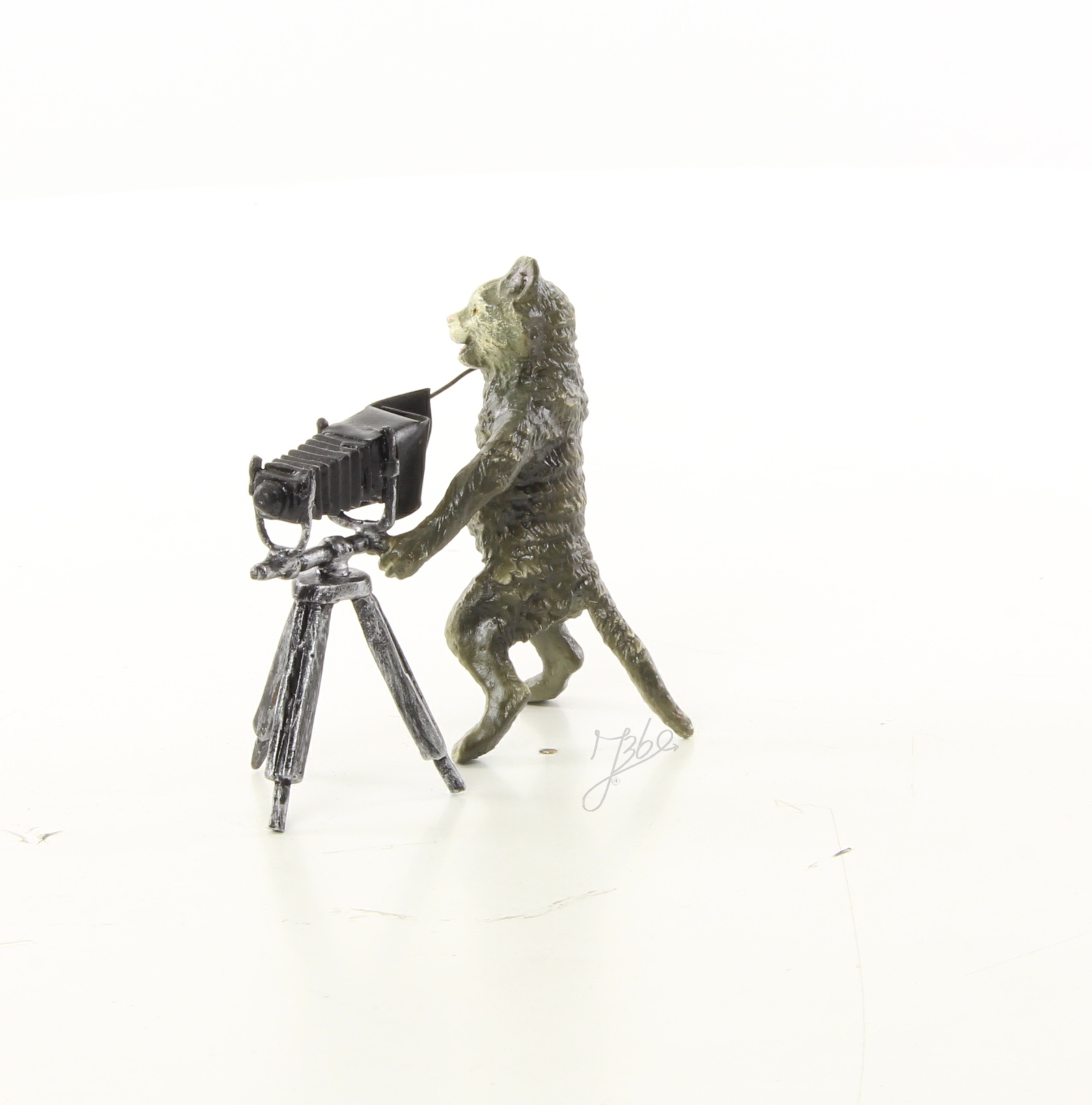 Kreative Bronze Katzenfotograf Skulptur mit Kamera Einzigartig Dekorativ 9