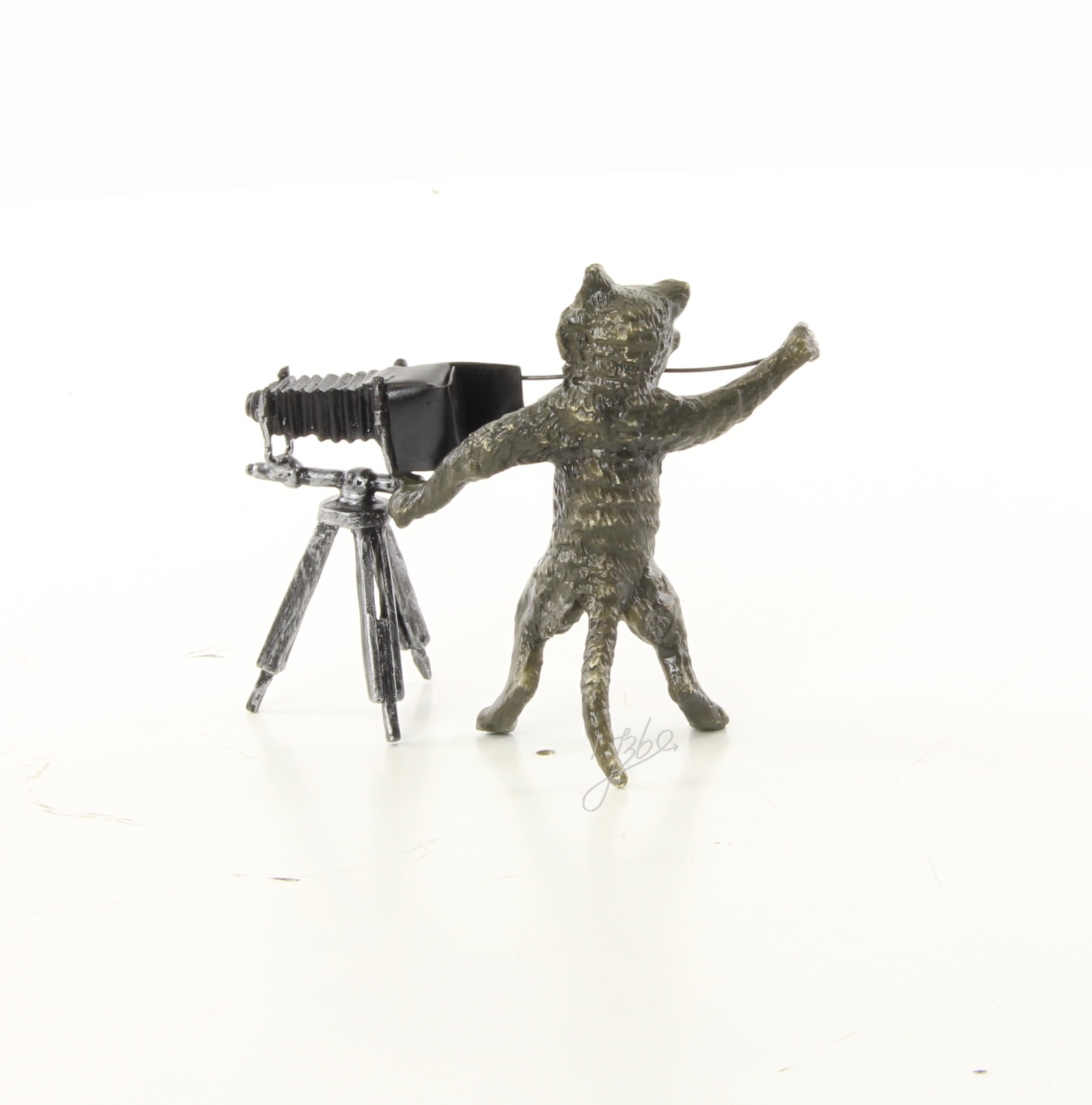 Kreative Bronze Katzenfotograf Skulptur mit Kamera Einzigartig Dekorativ 11