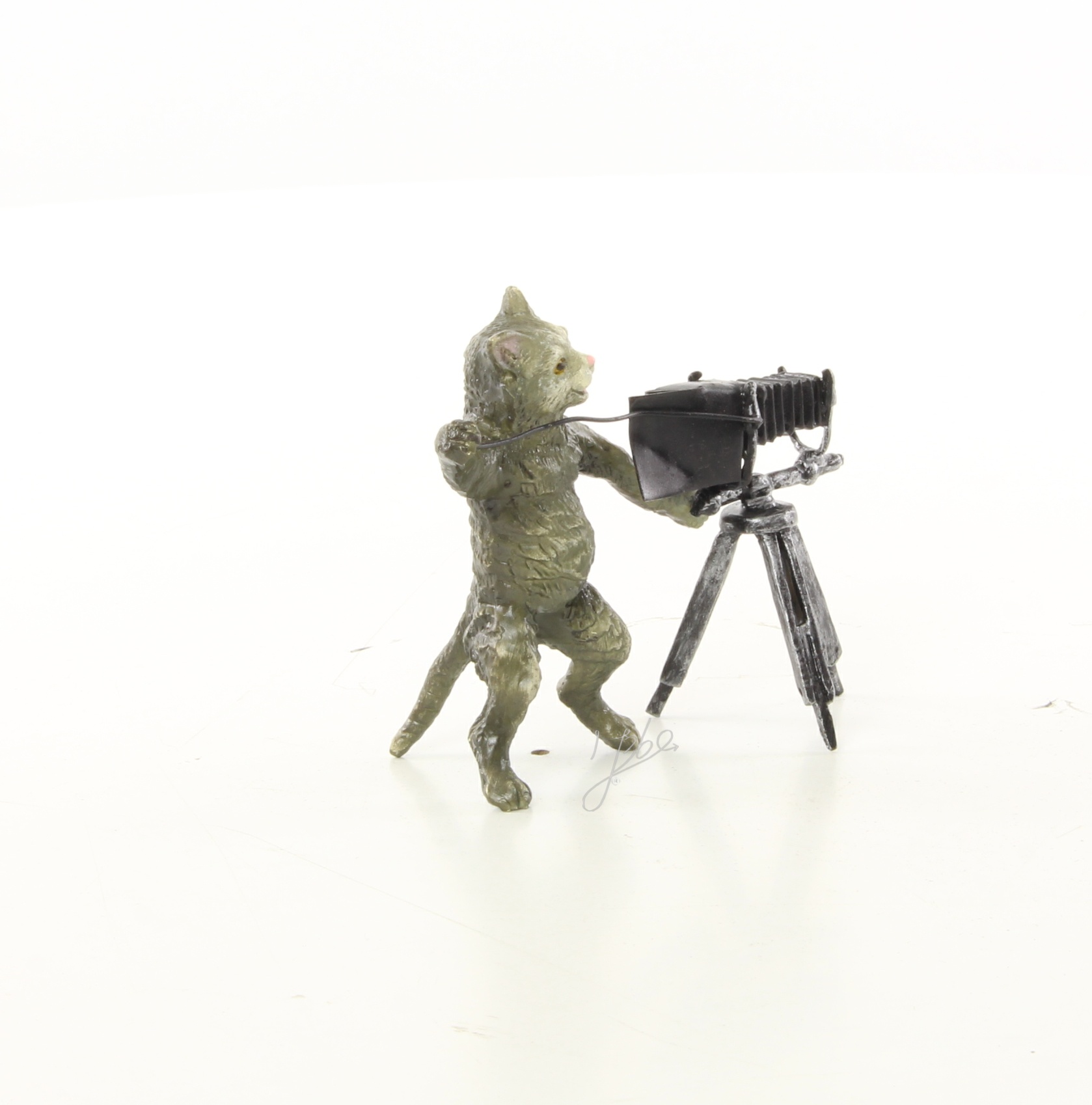 Kreative Bronze Katzenfotograf Skulptur mit Kamera Einzigartig Dekorativ 16