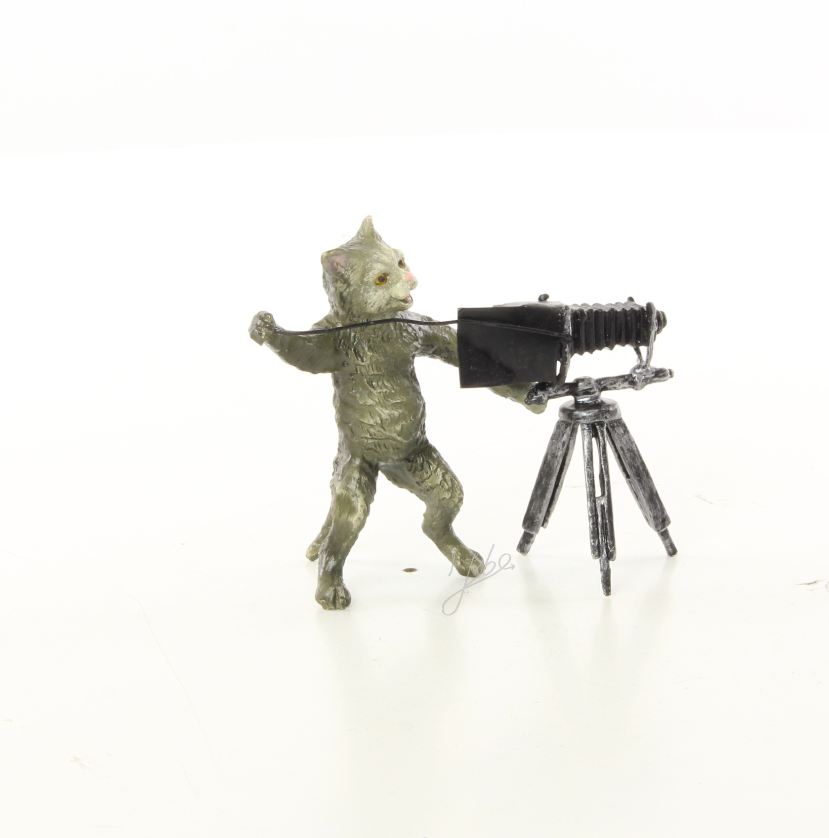 Kreative Bronze Katzenfotograf Skulptur mit Kamera Einzigartig Dekorativ 17