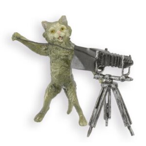 Kreative Bronze Katzenfotograf Skulptur mit Kamera Einzigartig Dekorativ