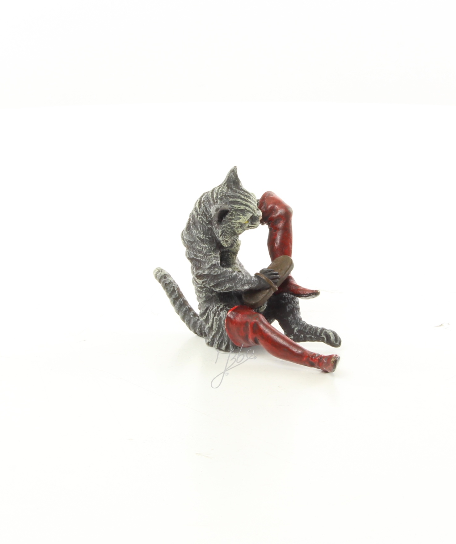 Einzigartige Bronze Katzenfigur Skulptur einer Katze mit Geige 17