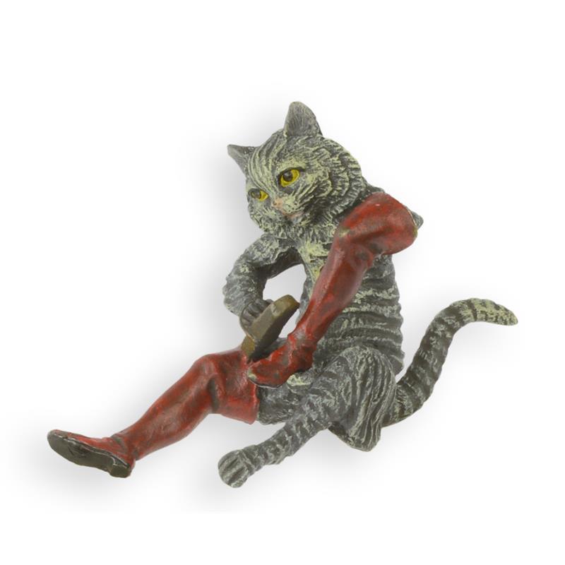 Einzigartige Bronze Katzenfigur Skulptur einer Katze mit Geige 2