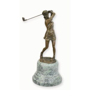 Elegante Bronze Golferin Skulptur  Bronzestatue einer Frau beim Golfen