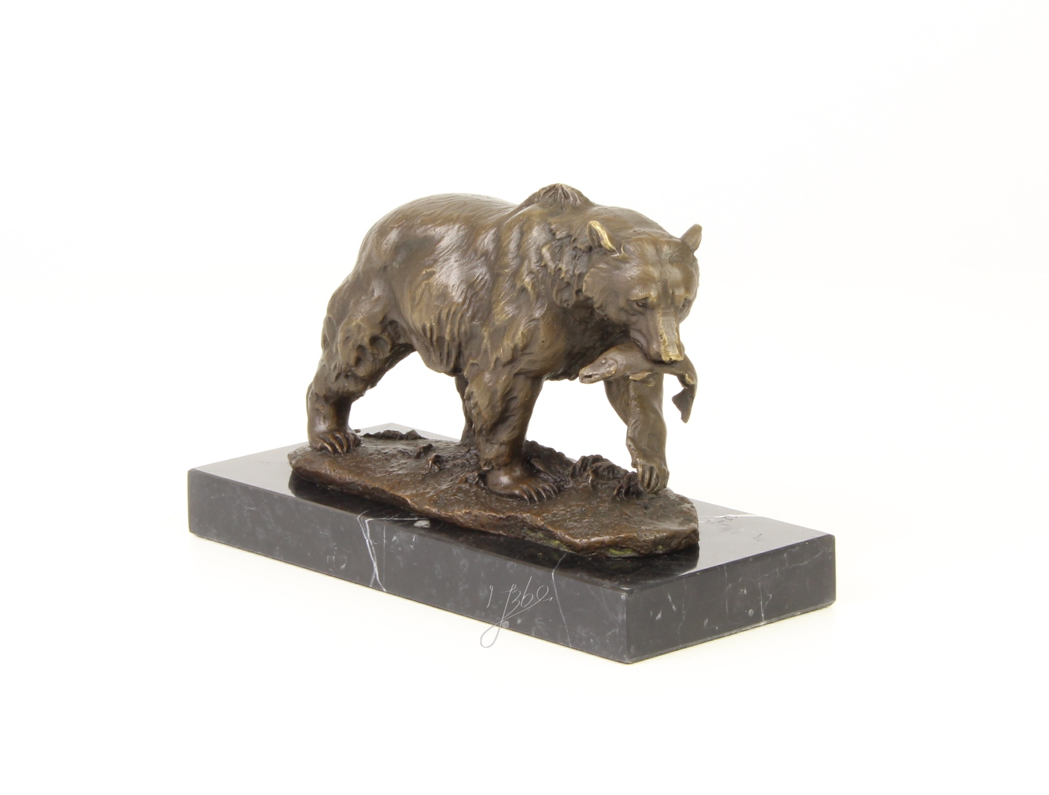 Handgefertigte Bronze Bärenskulptur Grizzlybär mit Fisch Statue 4