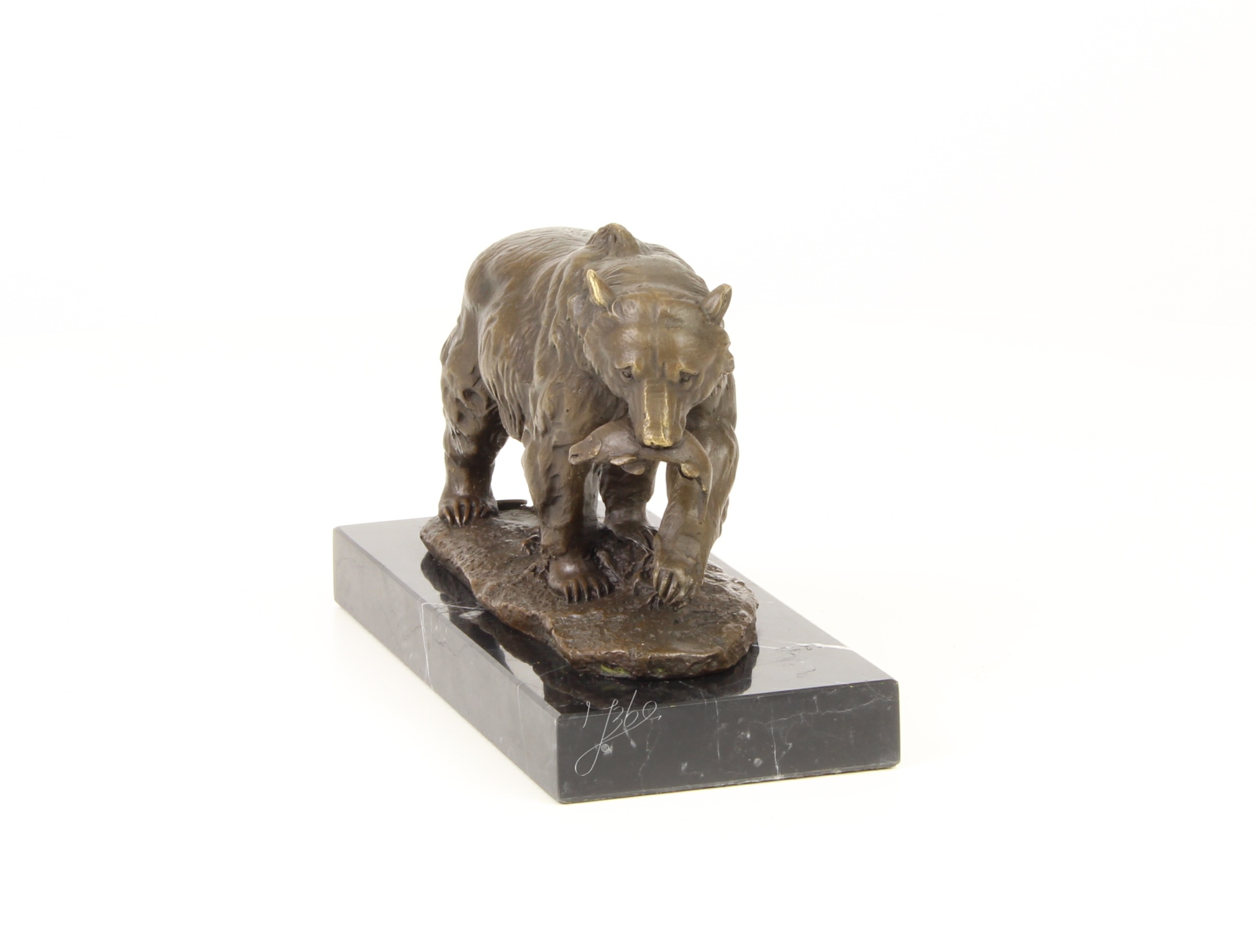 Handgefertigte Bronze Bärenskulptur Grizzlybär mit Fisch Statue 5