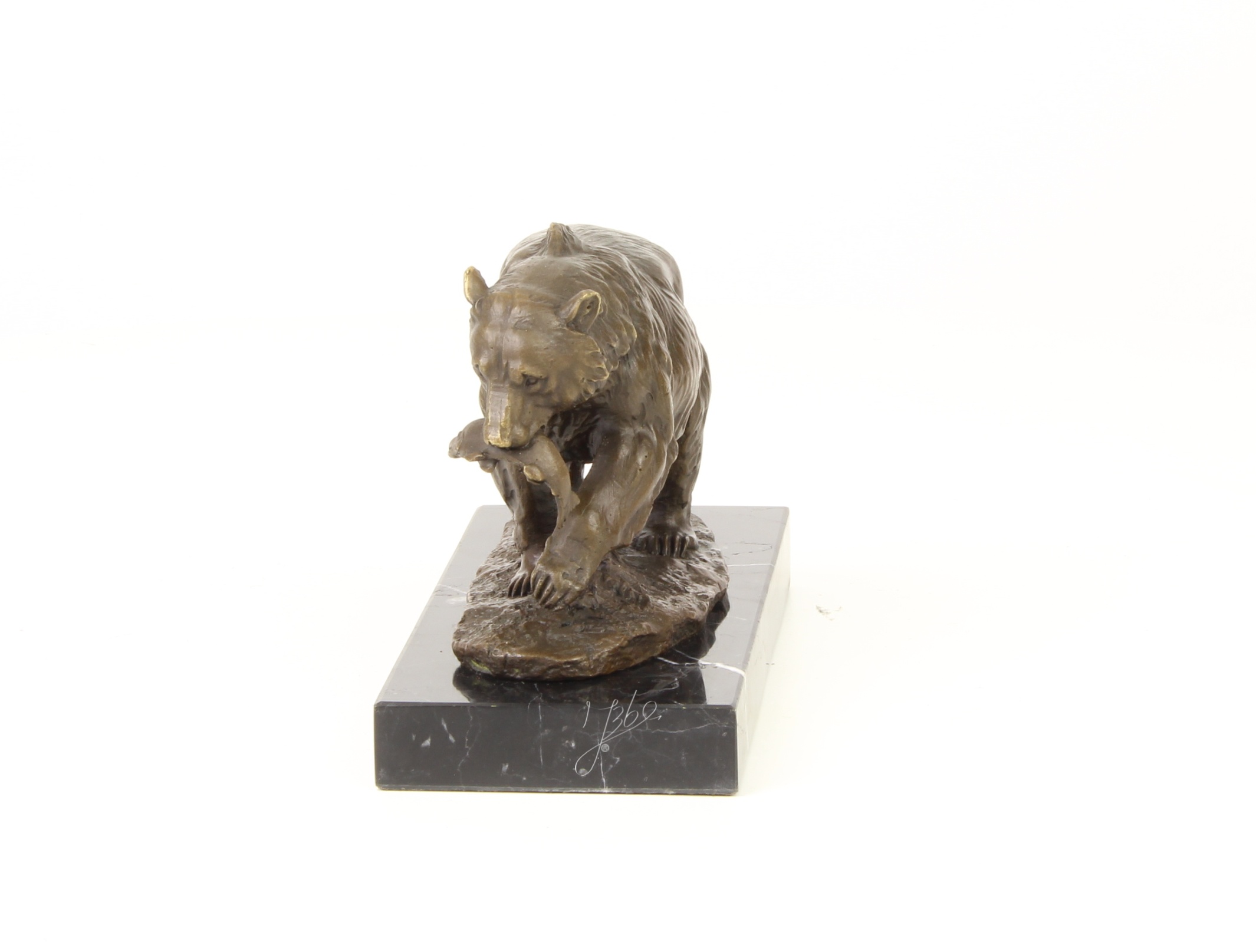 Handgefertigte Bronze Bärenskulptur Grizzlybär mit Fisch Statue 6