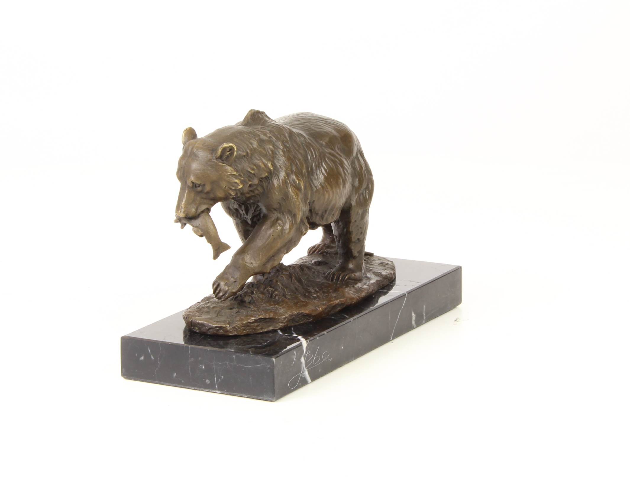 Handgefertigte Bronze Bärenskulptur Grizzlybär mit Fisch Statue 8