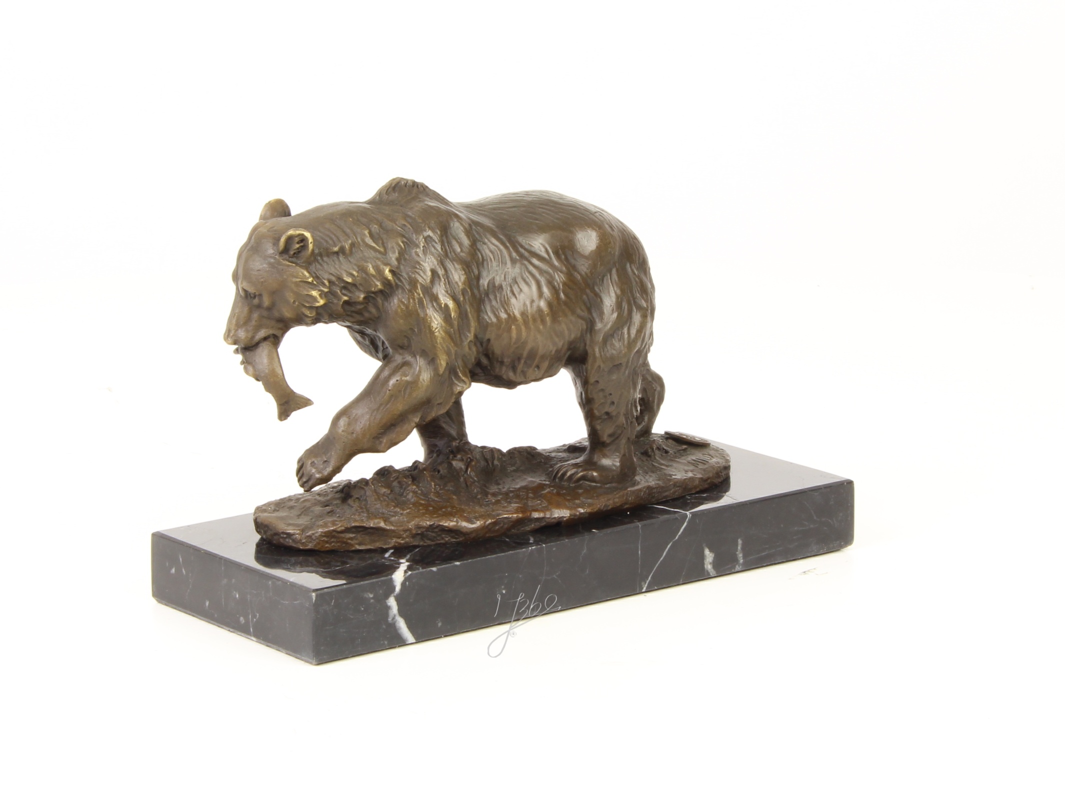 Handgefertigte Bronze Bärenskulptur Grizzlybär mit Fisch Statue 10