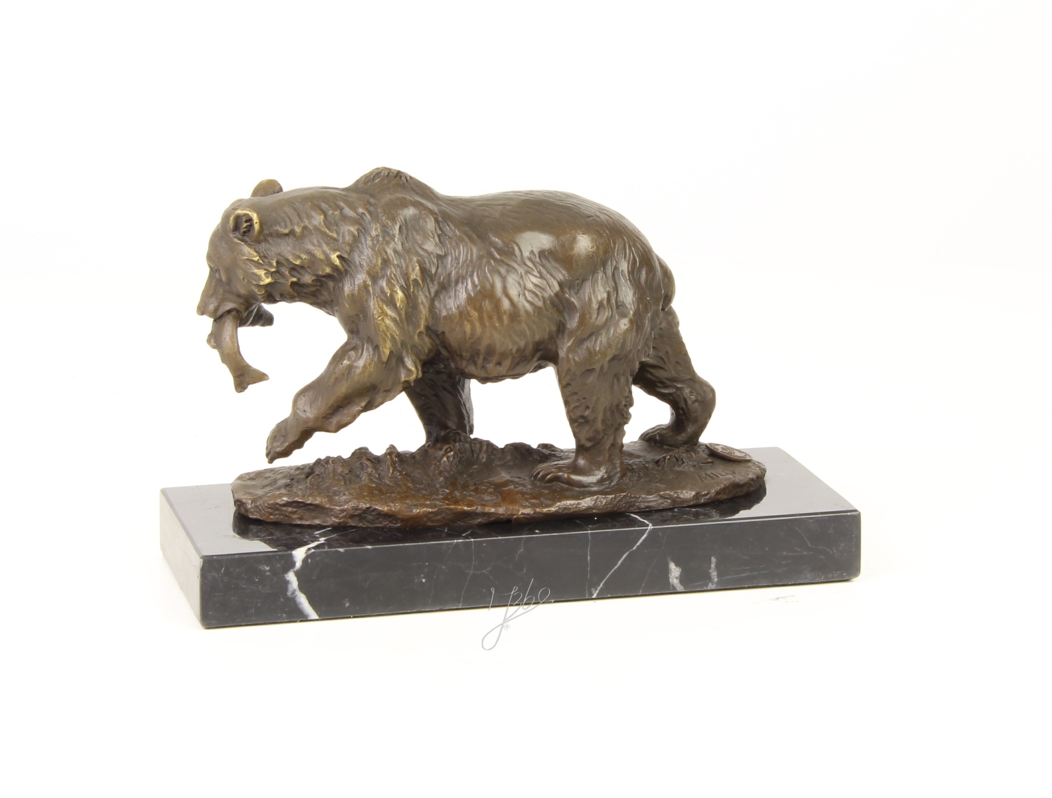 Handgefertigte Bronze Bärenskulptur Grizzlybär mit Fisch Statue 11