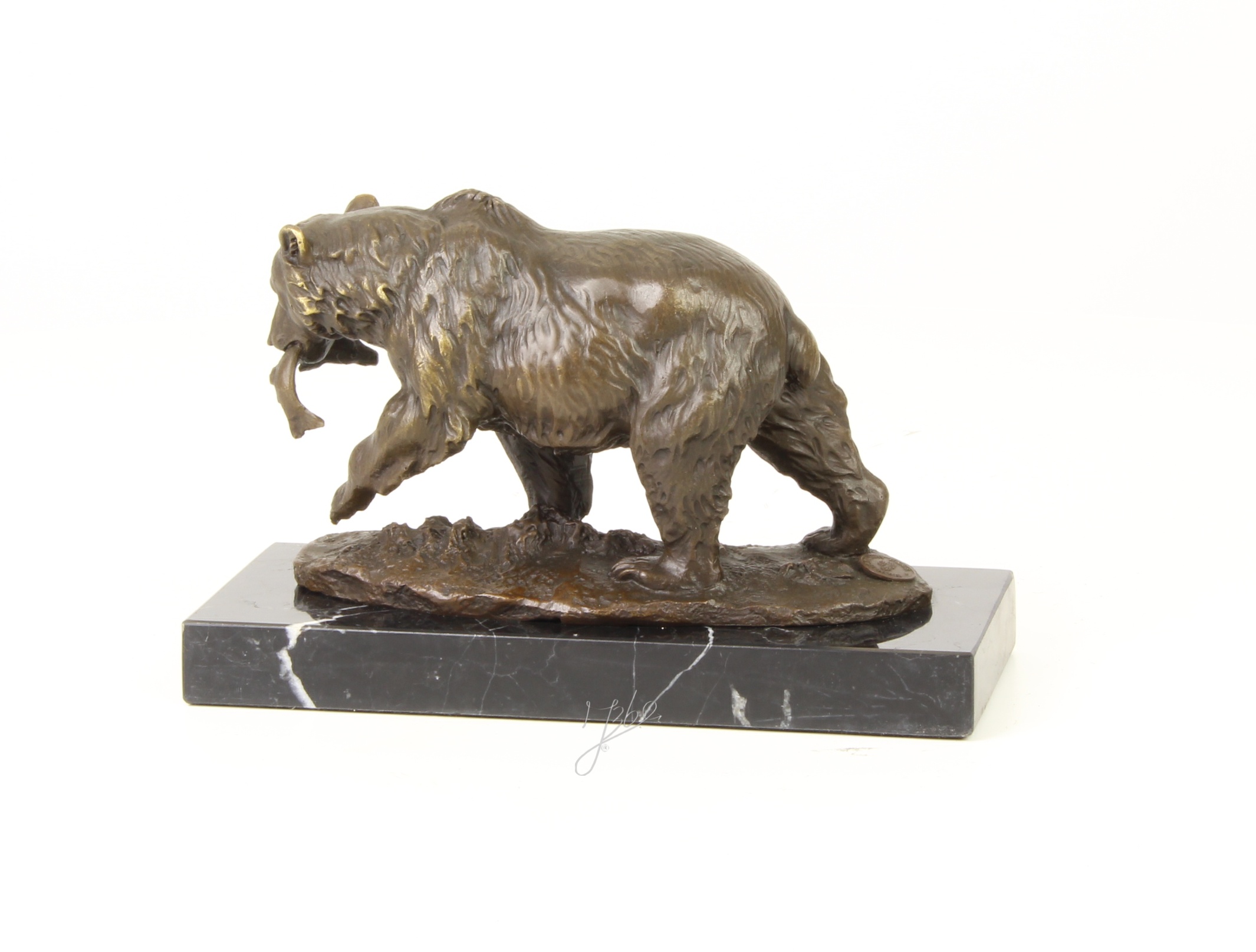 Handgefertigte Bronze Bärenskulptur Grizzlybär mit Fisch Statue 12
