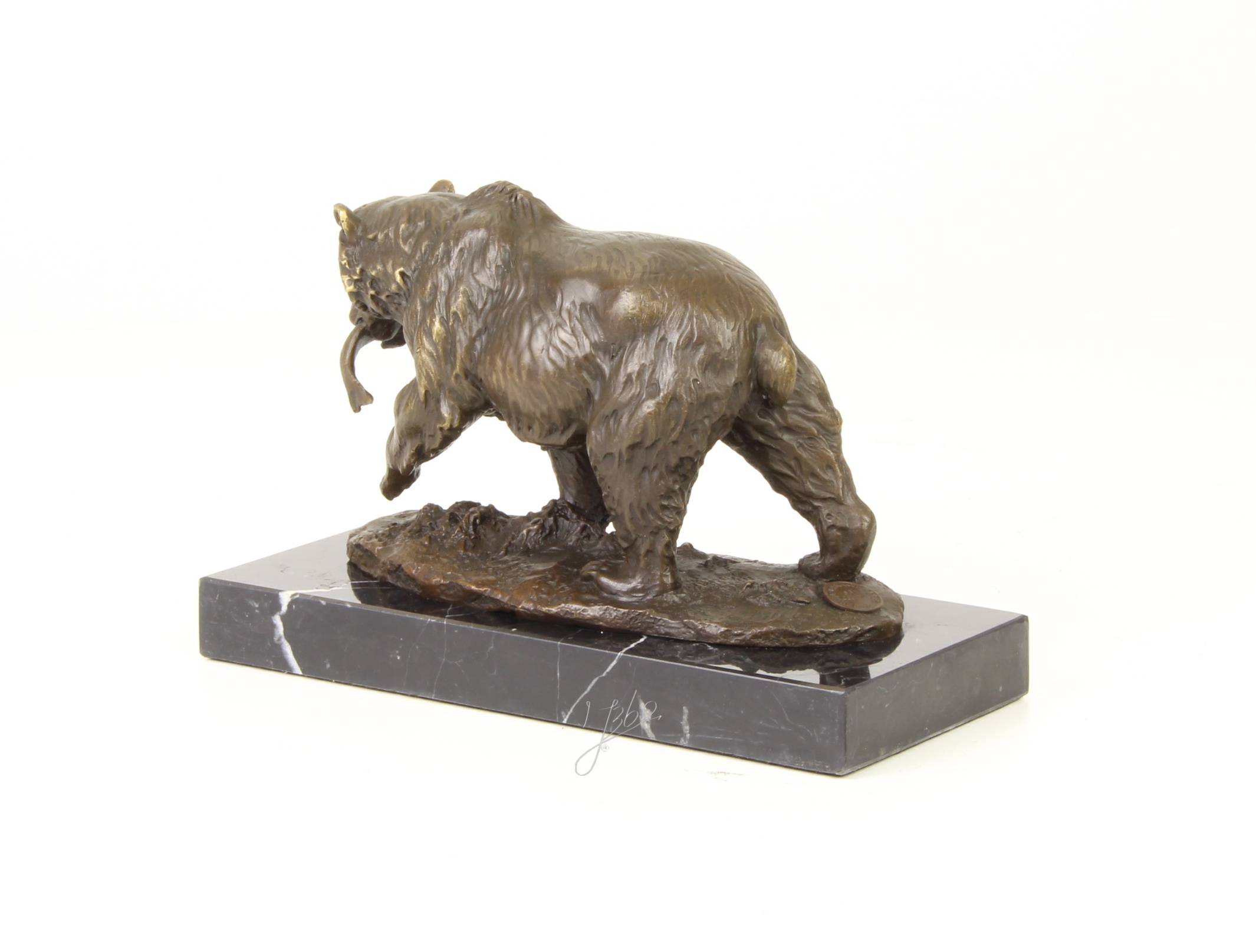 Handgefertigte Bronze Bärenskulptur Grizzlybär mit Fisch Statue 9