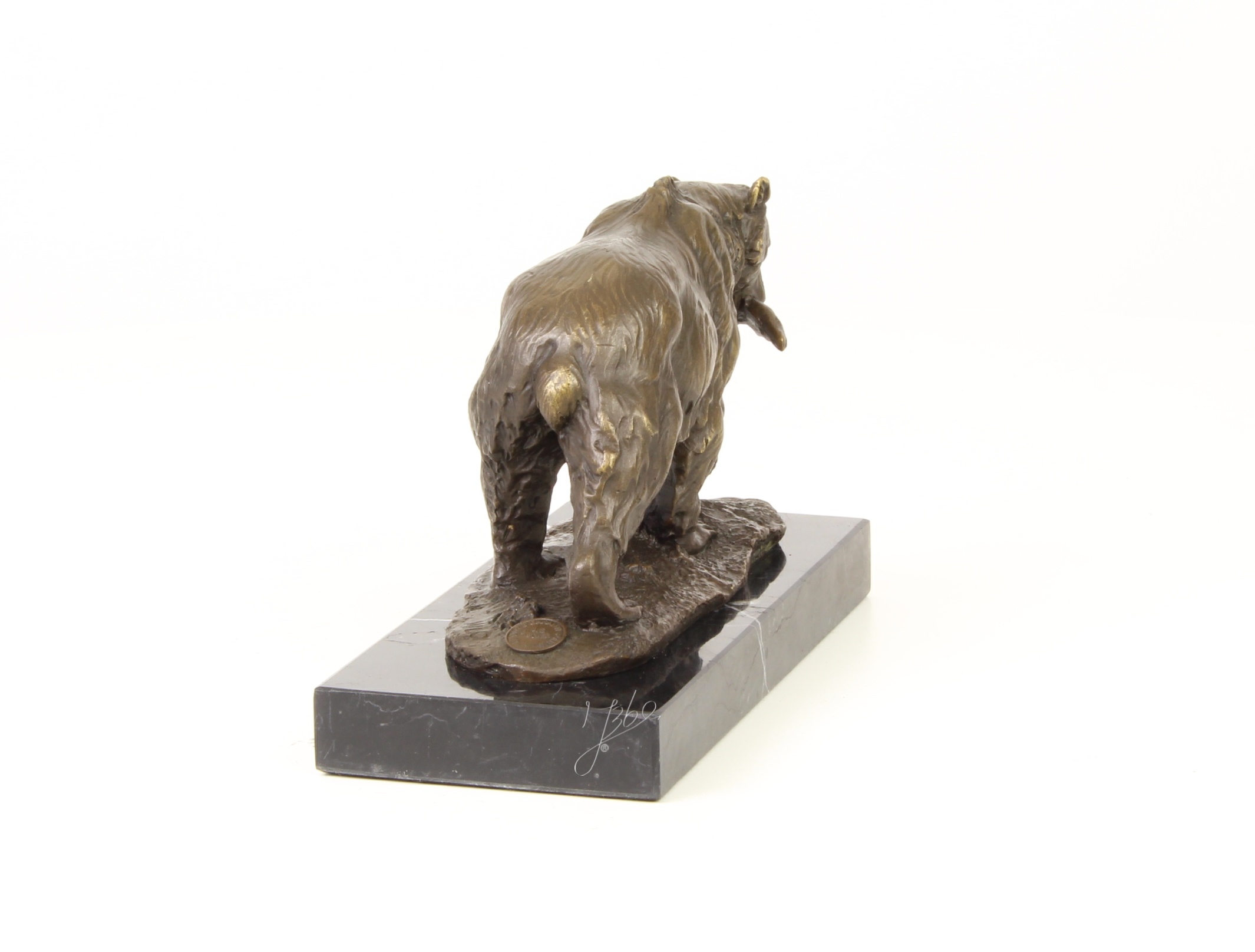 Handgefertigte Bronze Bärenskulptur Grizzlybär mit Fisch Statue 14