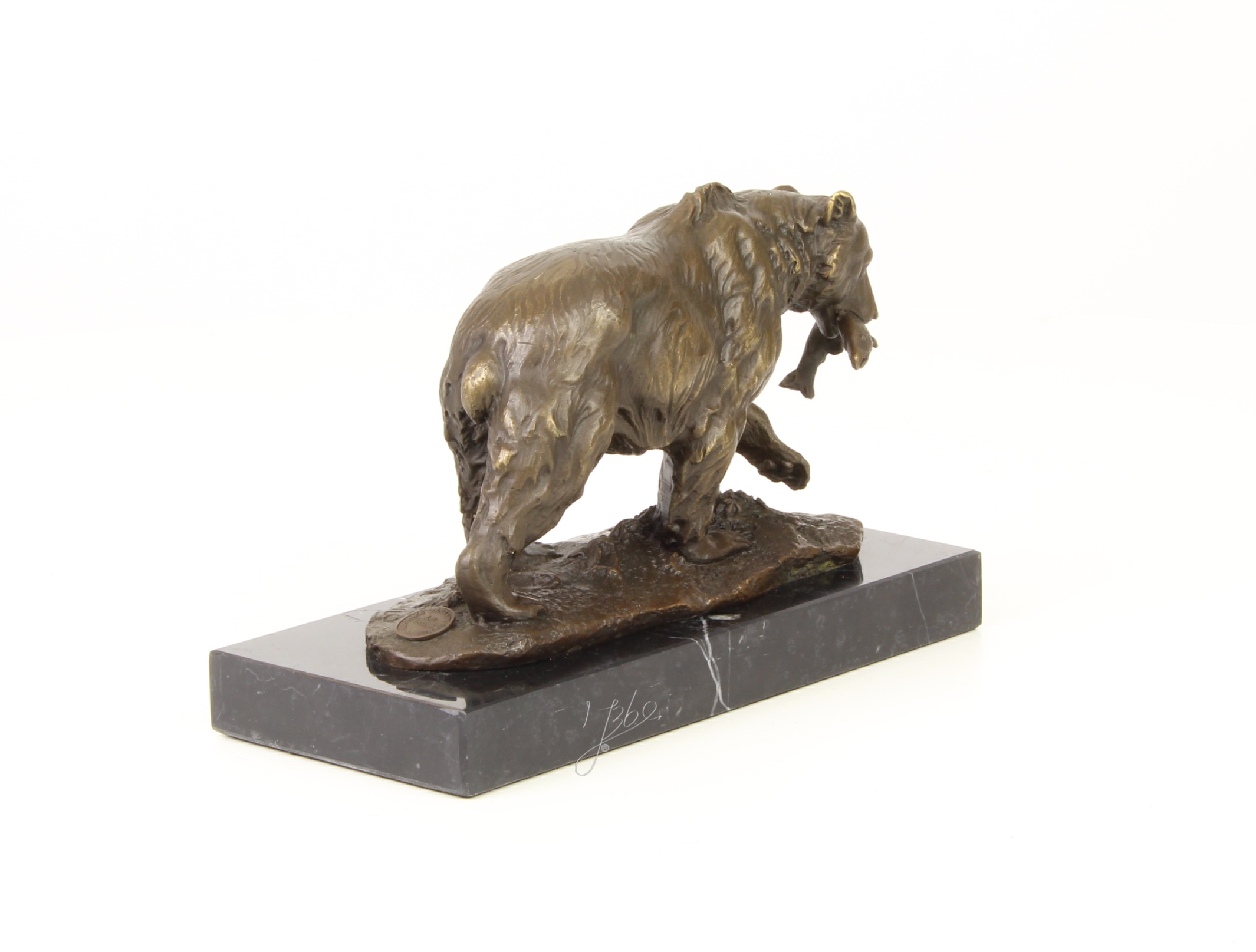 Handgefertigte Bronze Bärenskulptur Grizzlybär mit Fisch Statue 15