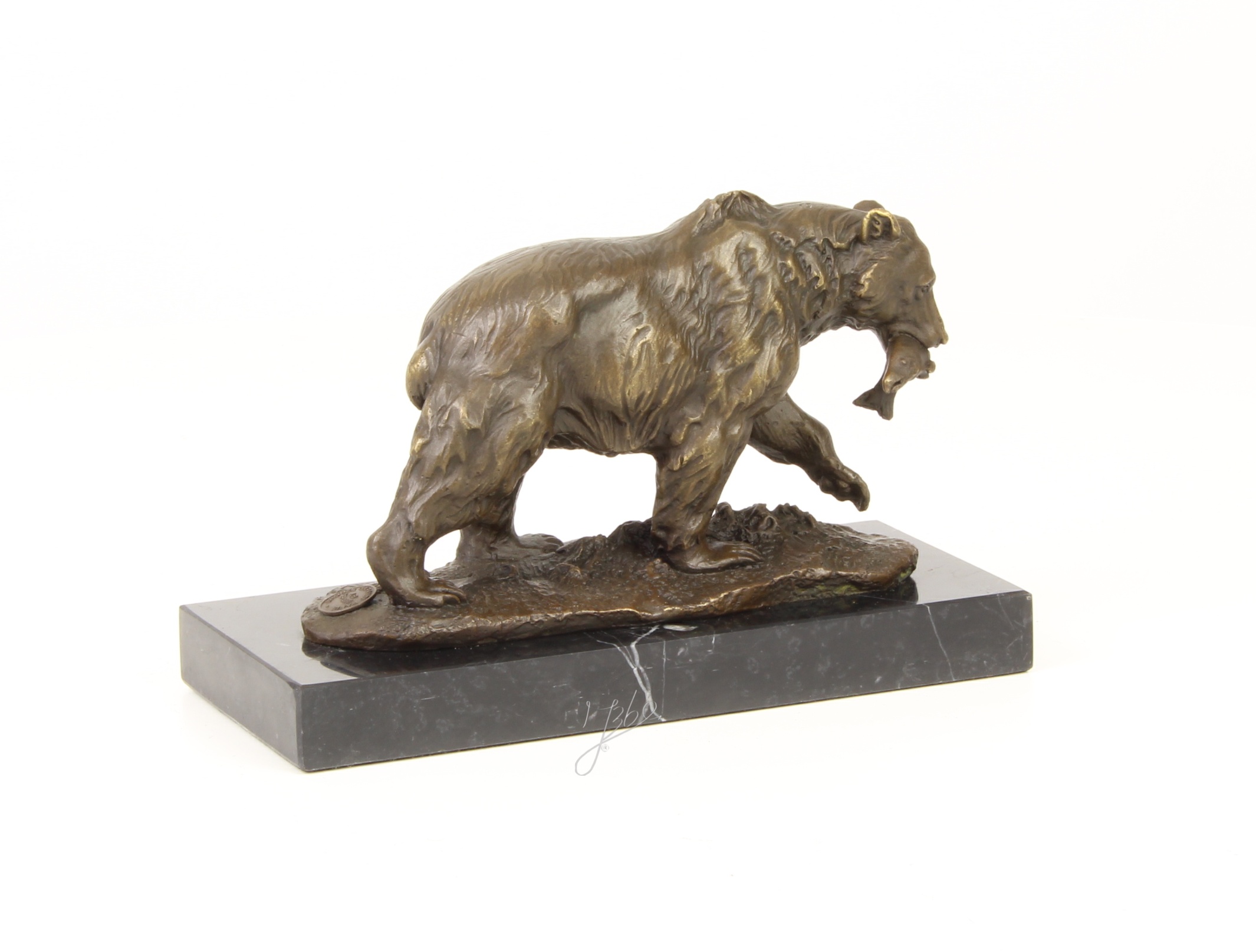 Handgefertigte Bronze Bärenskulptur Grizzlybär mit Fisch Statue 17