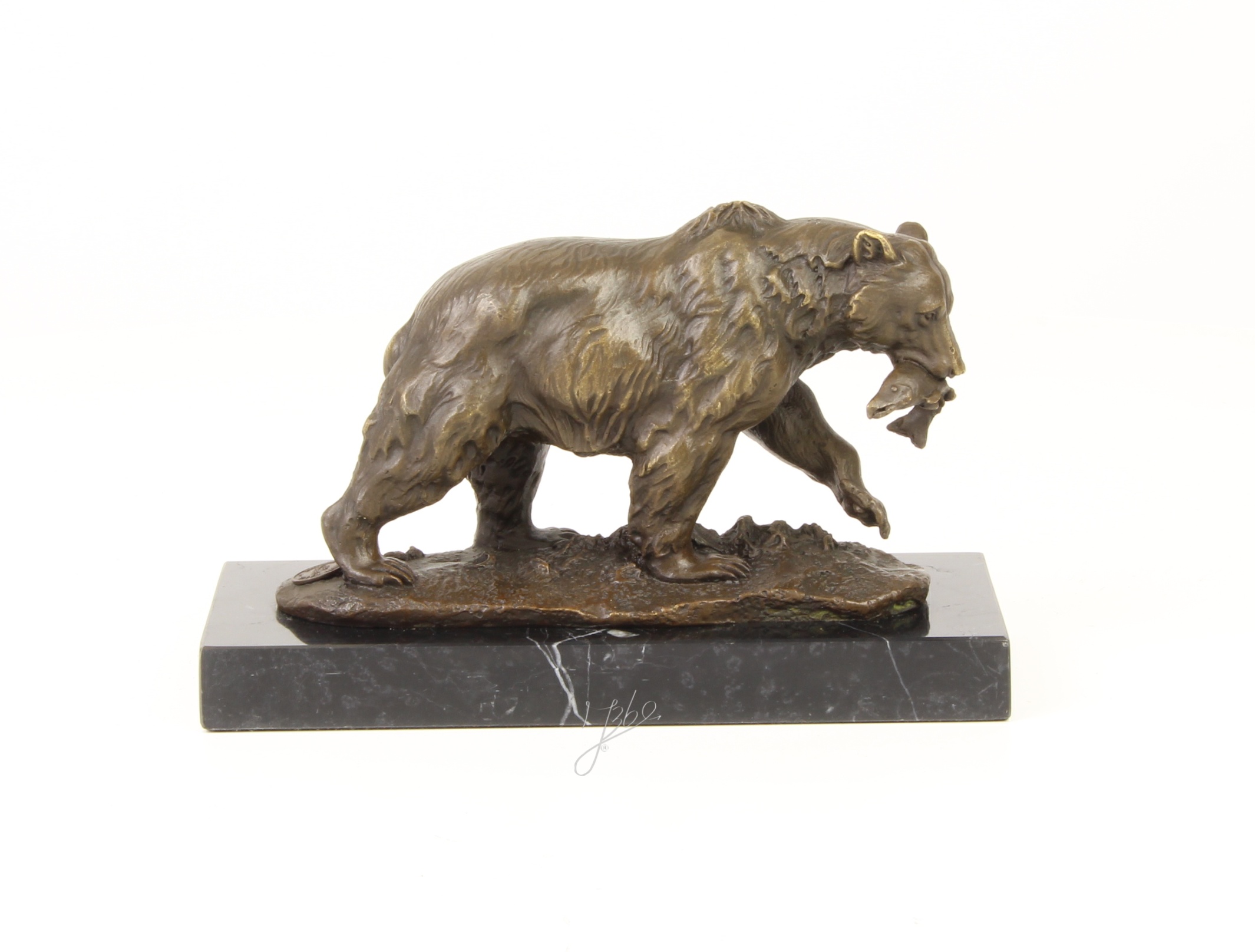 Handgefertigte Bronze Bärenskulptur Grizzlybär mit Fisch Statue 16