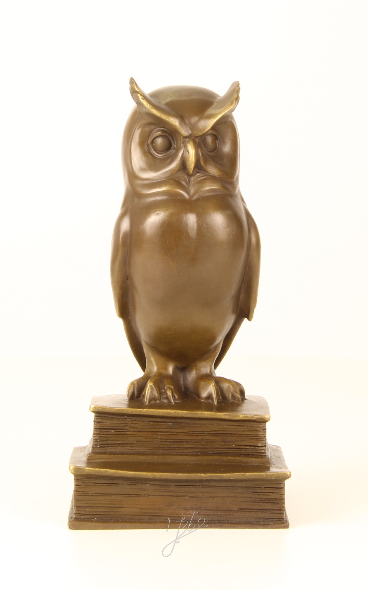 Edle Bronze Eulenskulptur Weise Eule auf Büchern entdecken 3