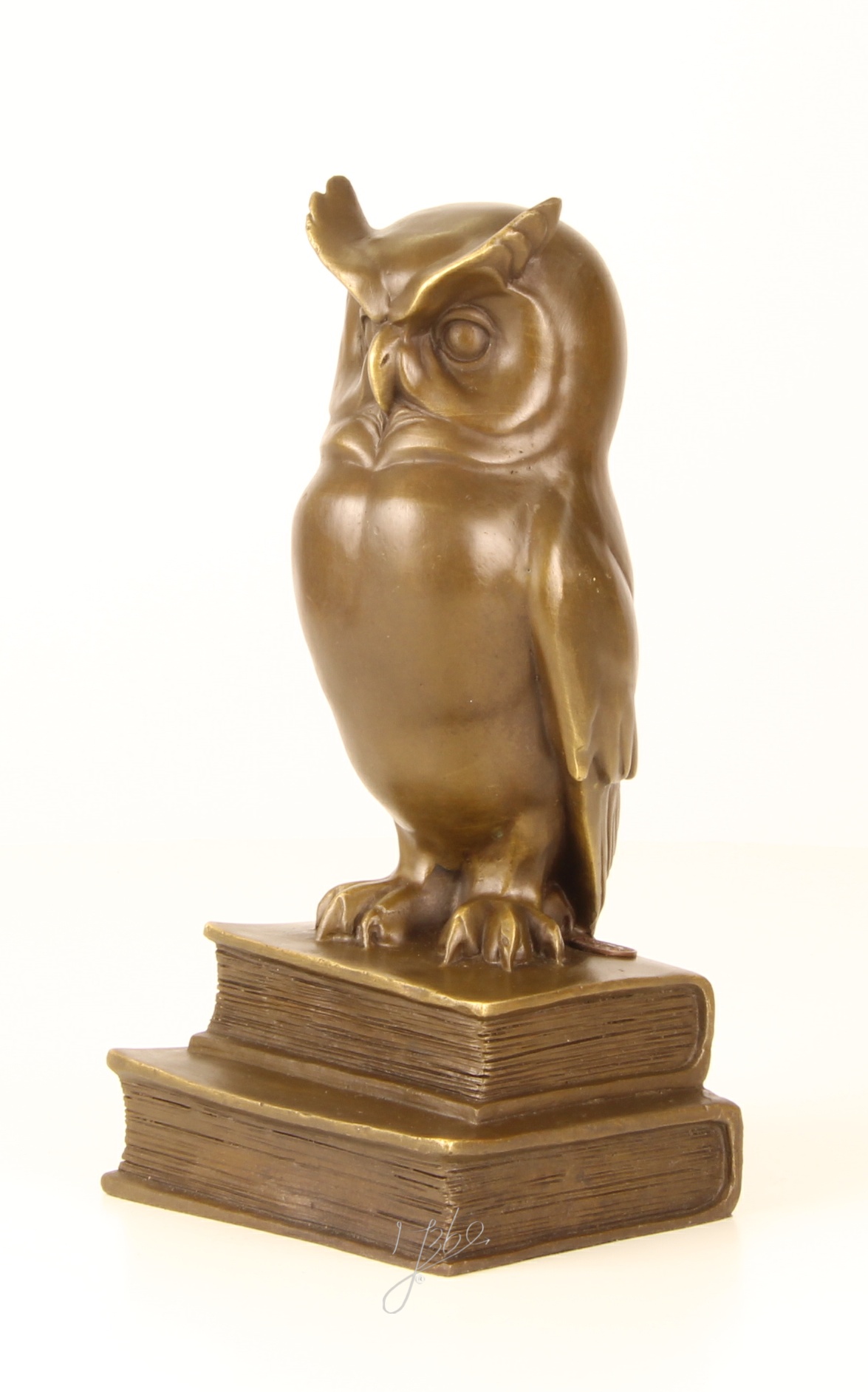 Edle Bronze Eulenskulptur Weise Eule auf Büchern entdecken 5