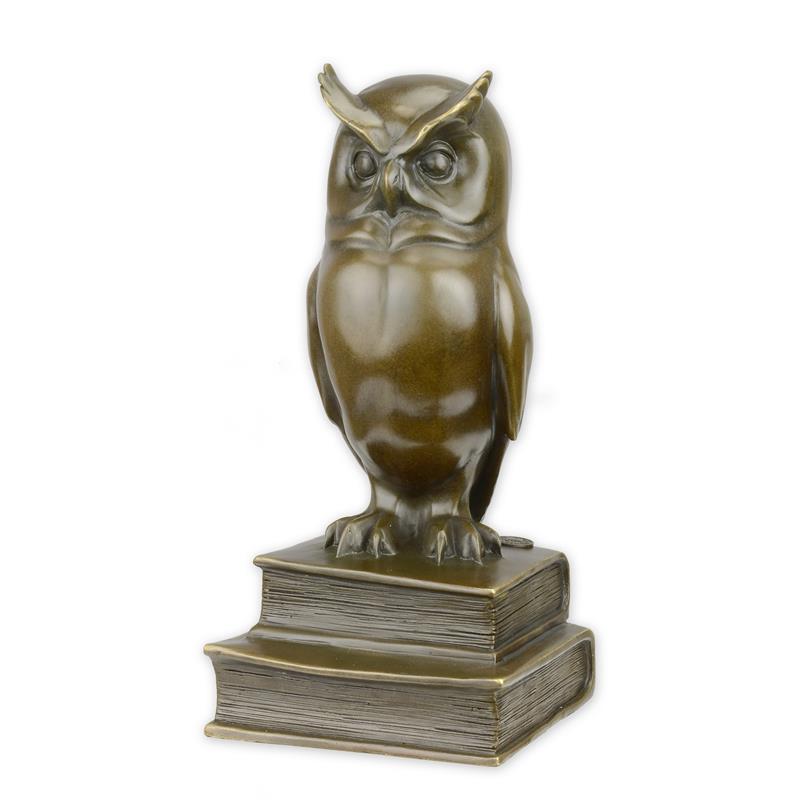 Edle Bronze Eulenskulptur Weise Eule auf Büchern entdecken 2
