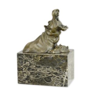 Detaillierte Bronze Nilpferd Skulptur auf edlem Marmorsockel