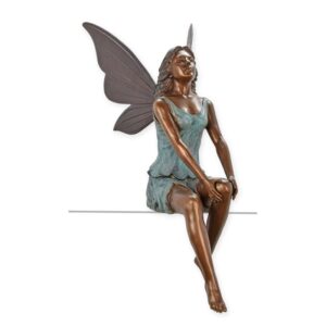 Handgefertigte Bronze Fee Skulptur Sitzende Fee mit Flügeln