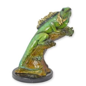 Elegante Bronze Echsenskulptur Detaillierter Leguan auf Ast