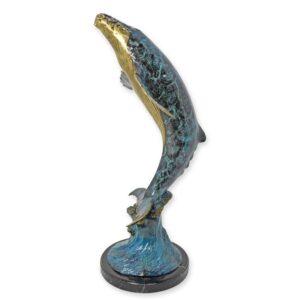 Handgefertigte Bronze Wal Skulptur mit Blauen und Goldenen Akzenten