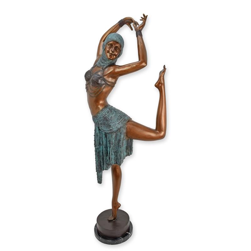 Art Deco Bronze Tänzerin Skulptur mit Fransen Eleganz Pur 2