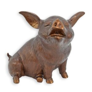 Detaillierte Bronze Schweineskulptur Sitzende Schweinfigur in Perfektion